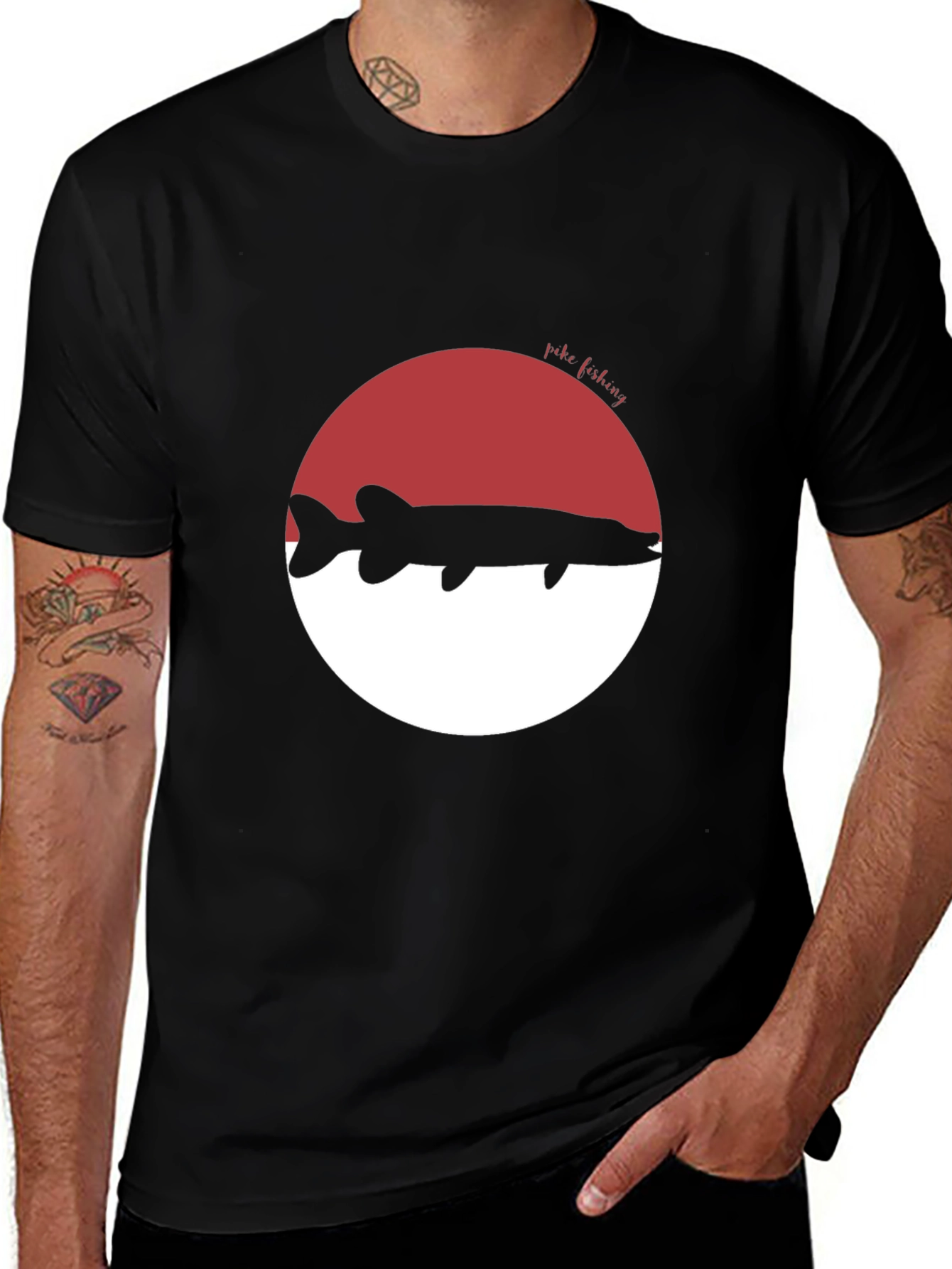Pike Fishing Sunset Tee - Black Cotton Graphic T-Shirt