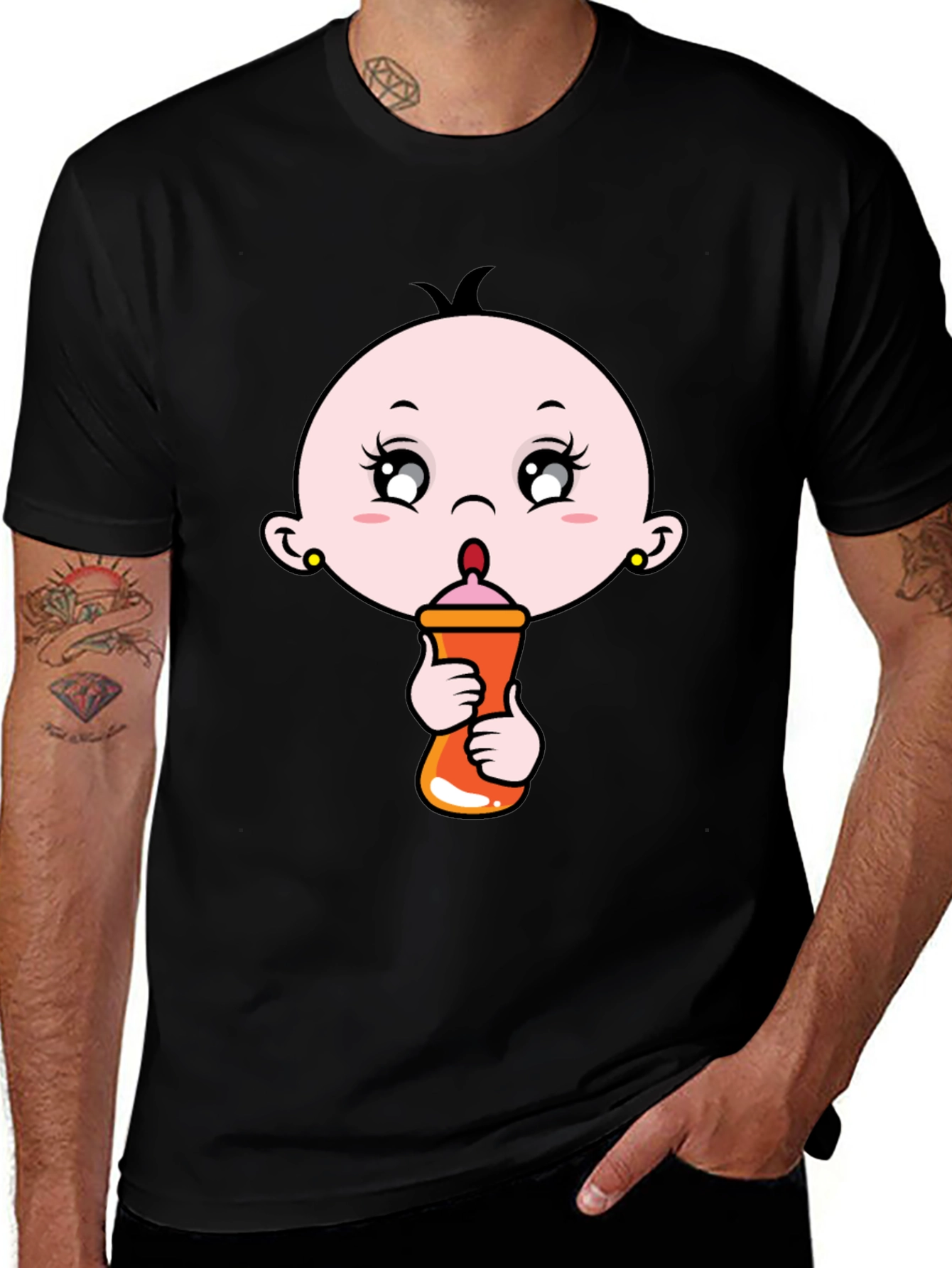 Cute Baby Graphic Tee - Black Cotton T-Shirt