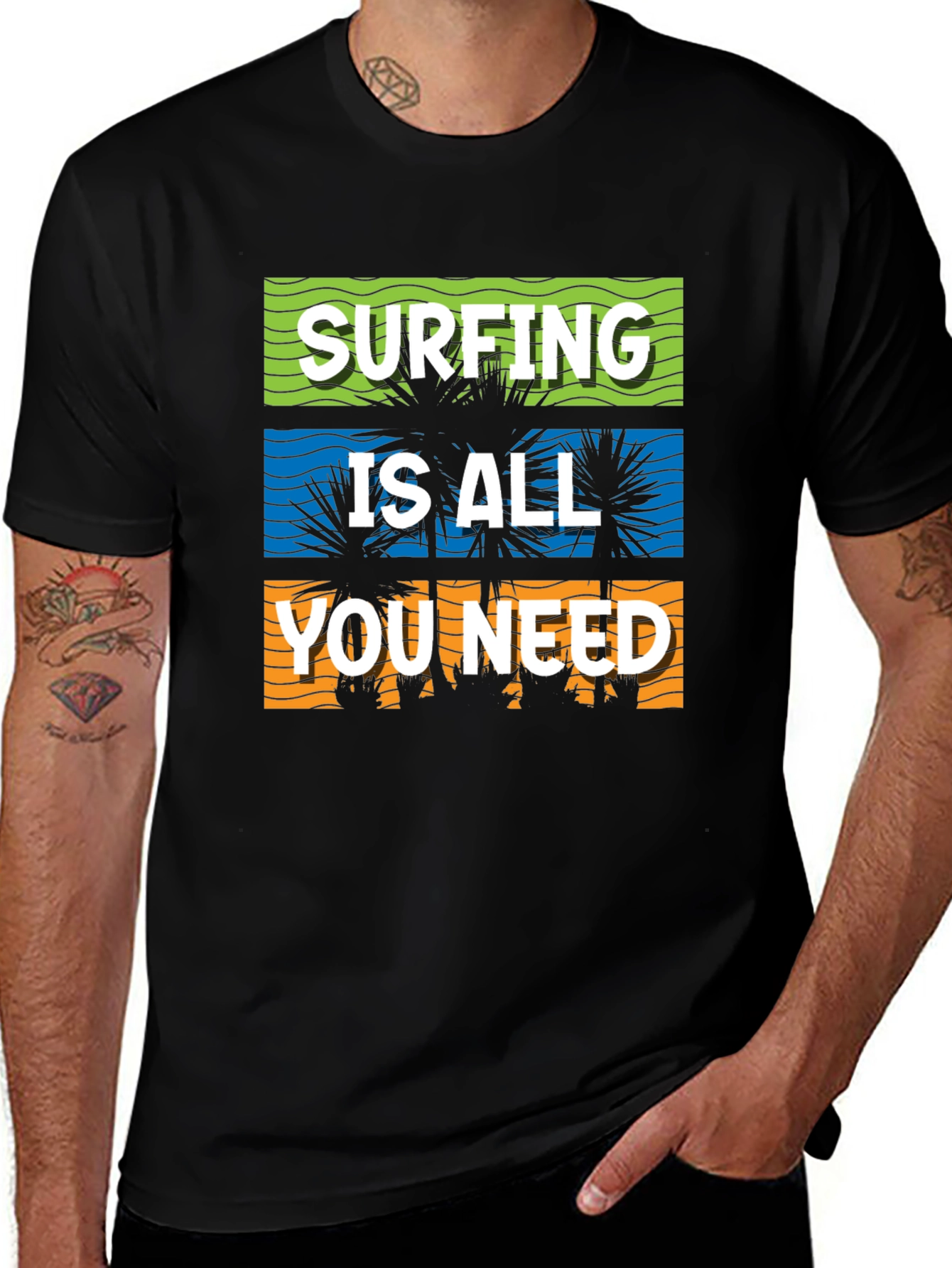 Variant 26 of Surfing is All You Need Graphic Tee - Black Cotton T-Shirt