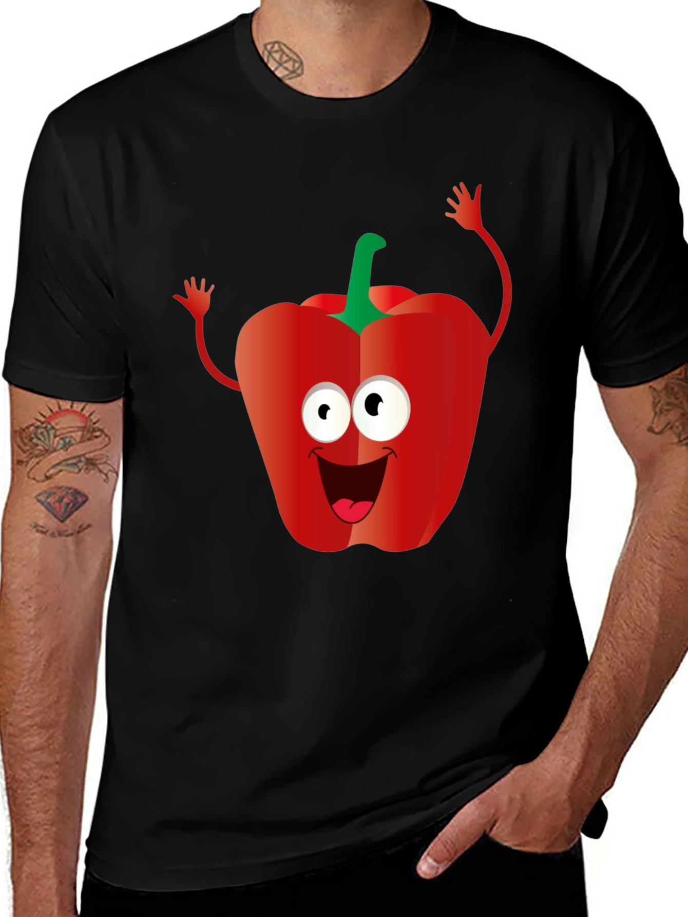 Variant 10 of Fun Pepper Character Black T-Shirt