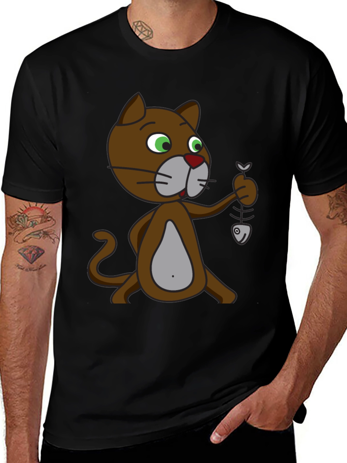 Variant 13 of Cartoon Cat with Fish Skeleton T-Shirt