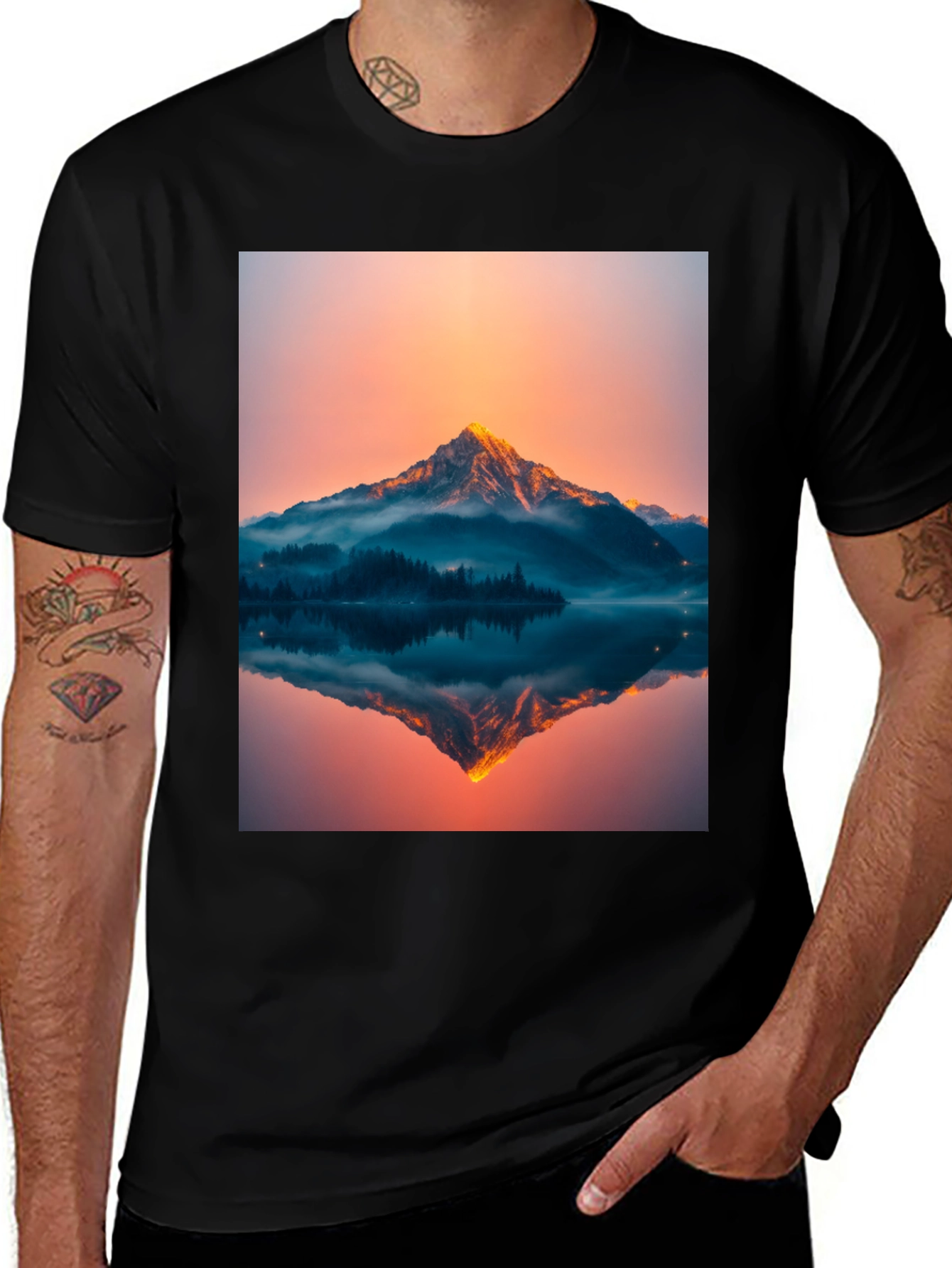 Variant 24 of Mountain Reflection Graphic Tee - Nature Inspired Shirt