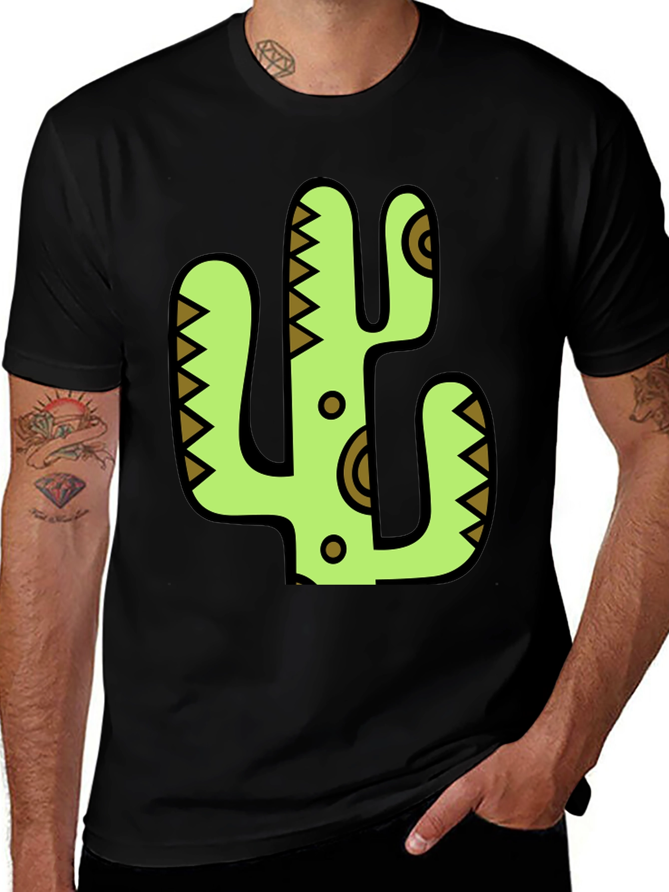 Variant 14 of Cactus Graphic Print Black T-Shirt