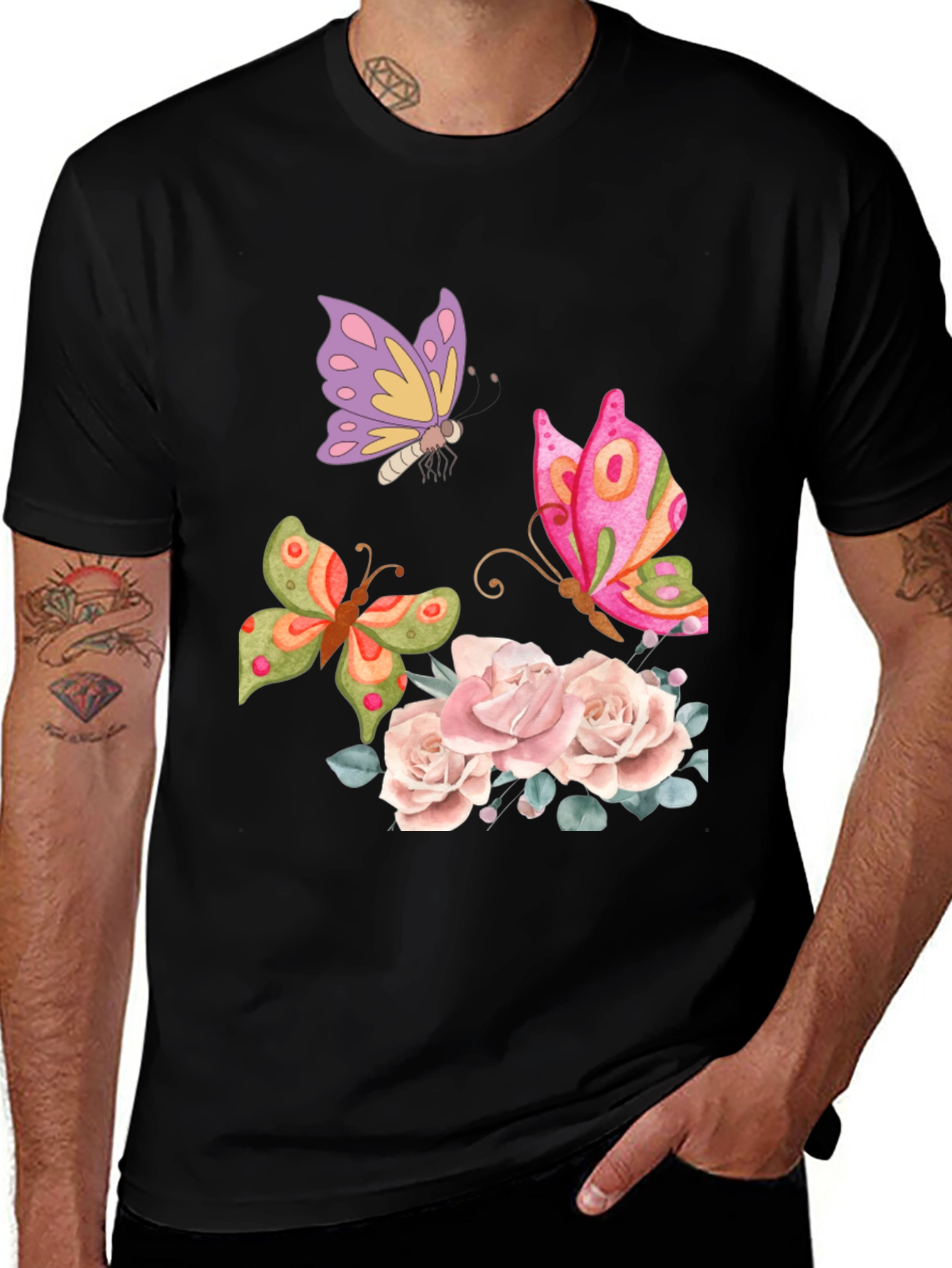 Variant 3 of Butterfly Floral Graphic T-Shirt - Elegant Casual Wear