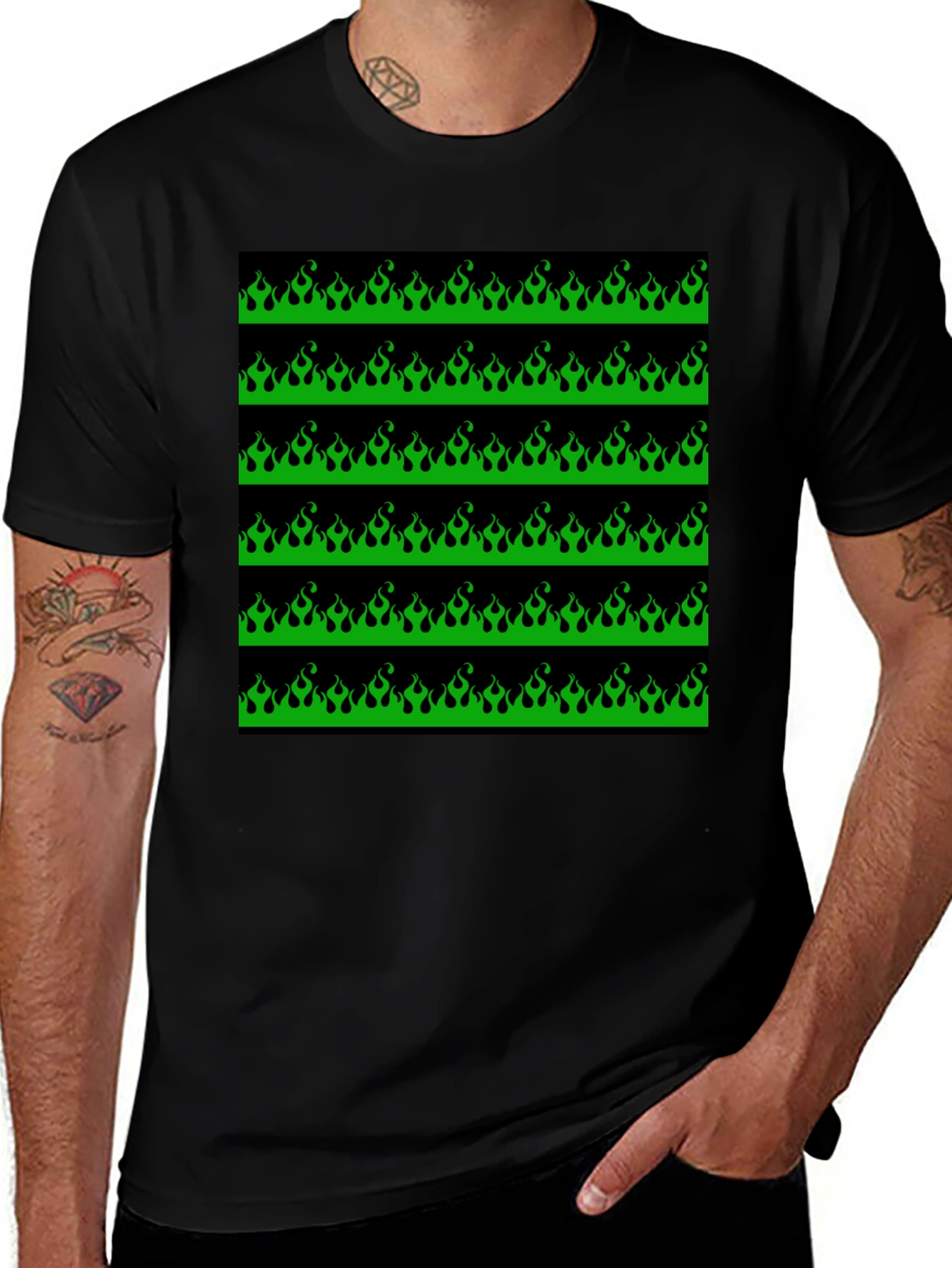 Variant 16 of Green Flame Graphic Black T-Shirt