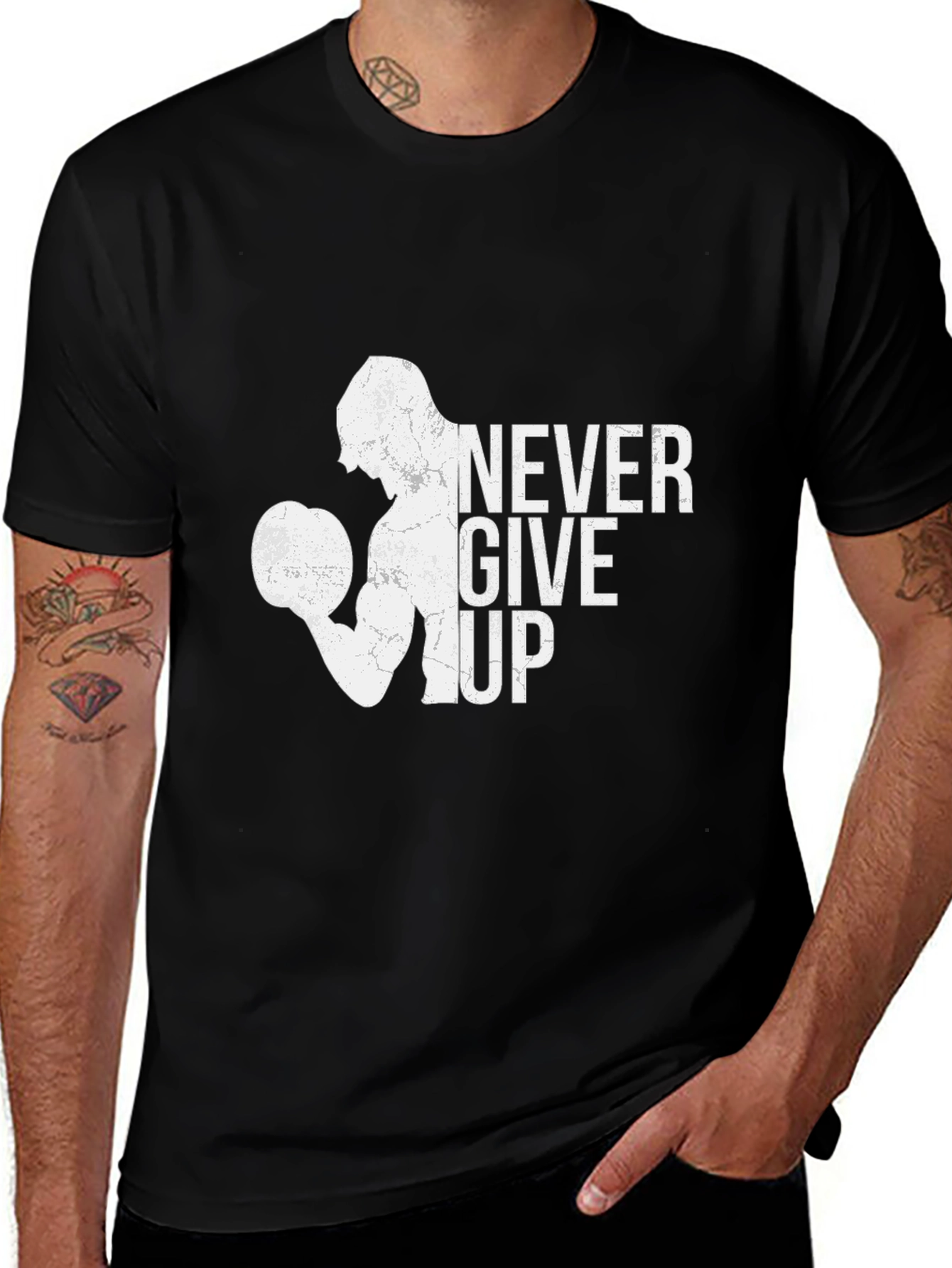 Variant 3 of Never Give Up Graphic T-Shirt - Black Cotton Tee