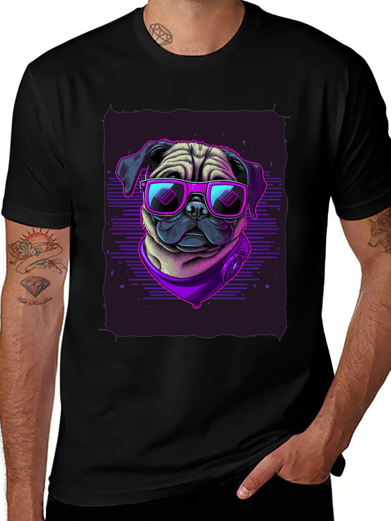 Variant 28 of Pug Wearing Sunglasses Black T-Shirt