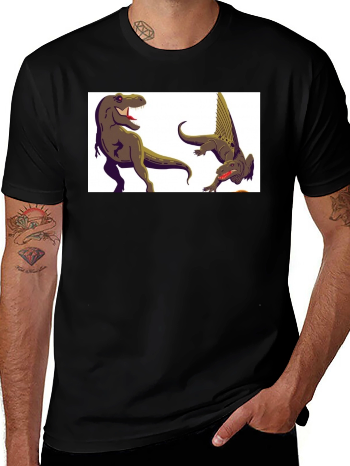 Variant 14 of Dinosaur Graphic Tee - Black Cotton T-Shirt