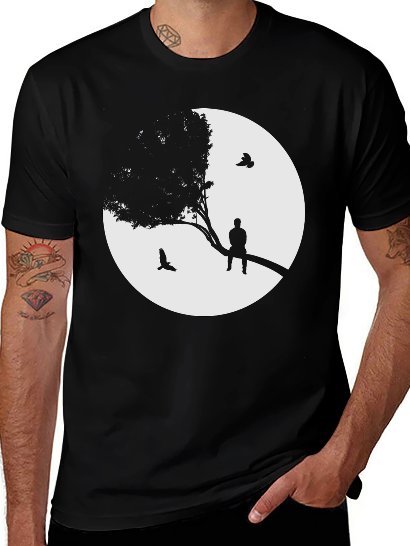 Variant 26 of Contemplative Tree Graphic Tee - Unique Design