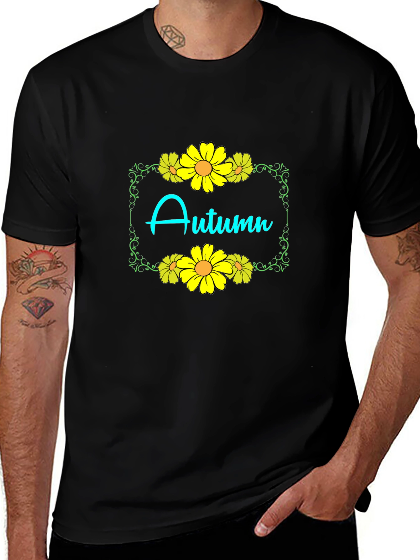 Variant 23 of Autumn Floral Graphic Black T-Shirt