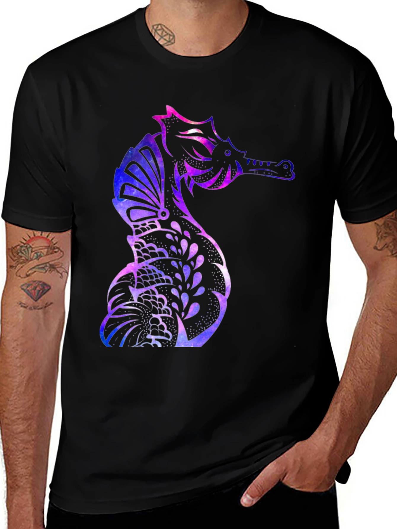 Variant 24 of Galaxy Seahorse Graphic T-Shirt - Men's Black Tee