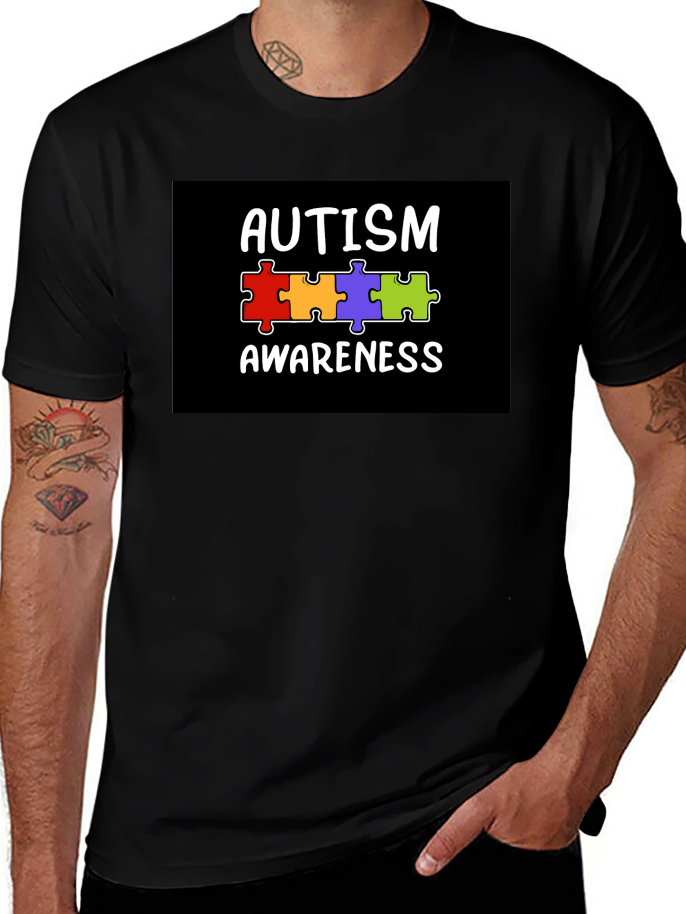 Autism Awareness Puzzle Piece T-Shirt - Black