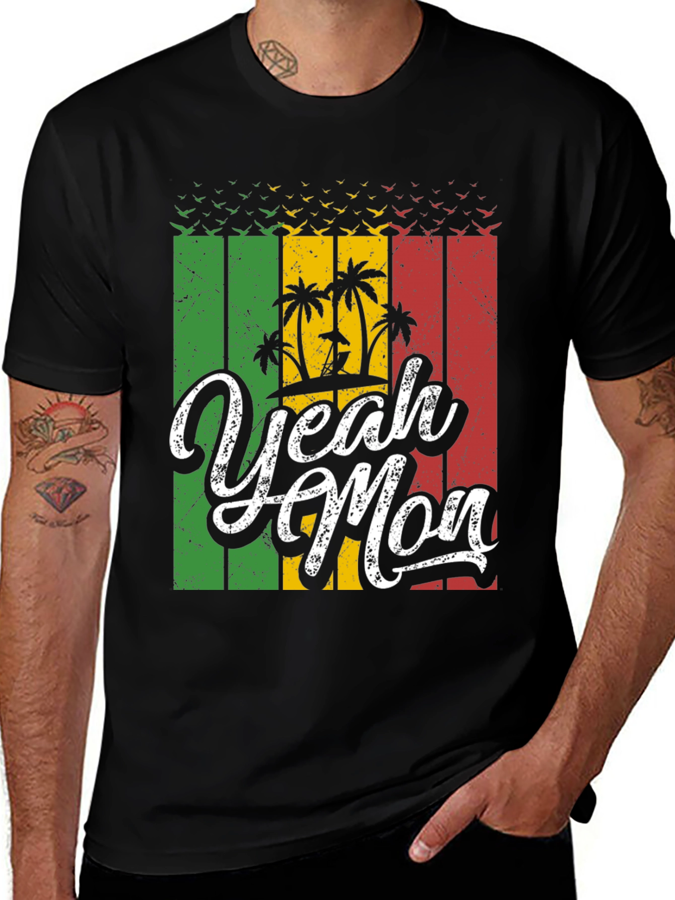 Variant 29 of Yeah Mon T-Shirt - Rasta Colors Beach Design