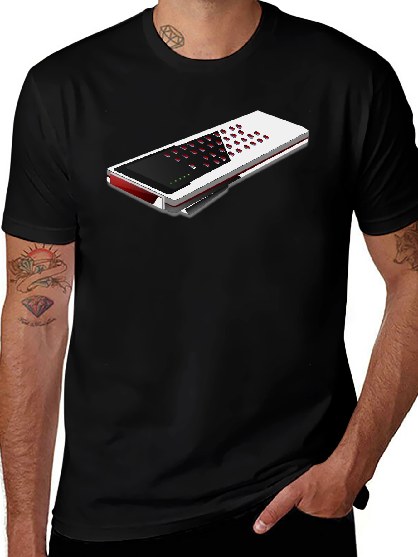 Variant 9 of Modern Black T-Shirt with Unique Electronic Device Design