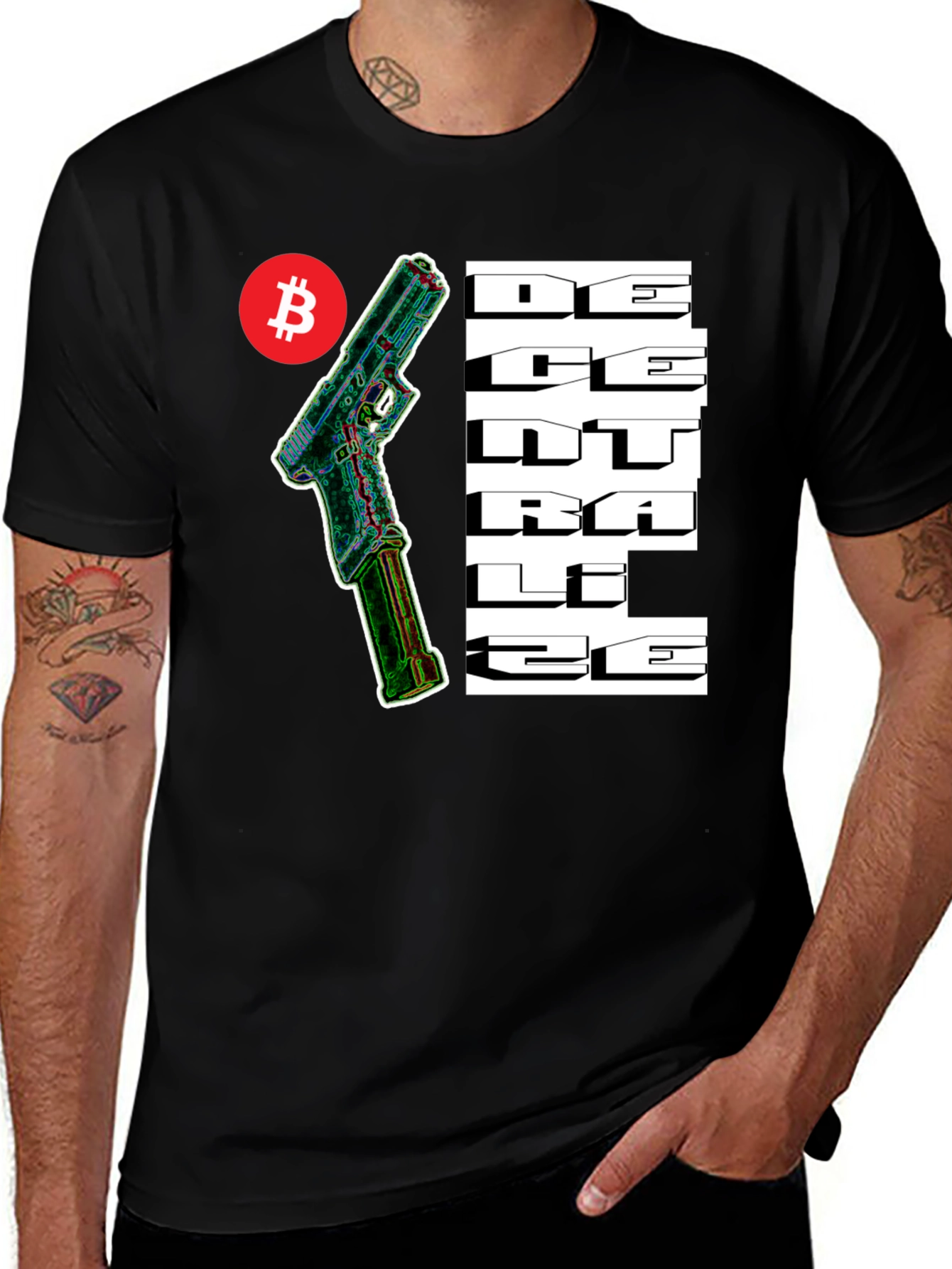 Variant 8 of Bitcoin Decentralize Gun T-Shirt