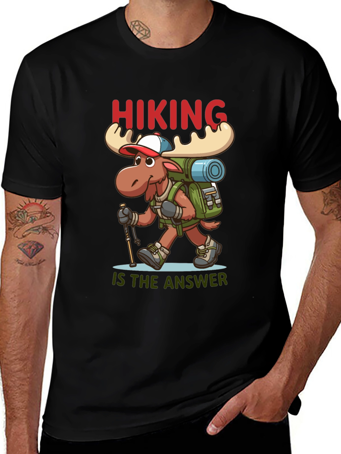 Variant 12 of Hiking is the Answer T-Shirt - Moose Design