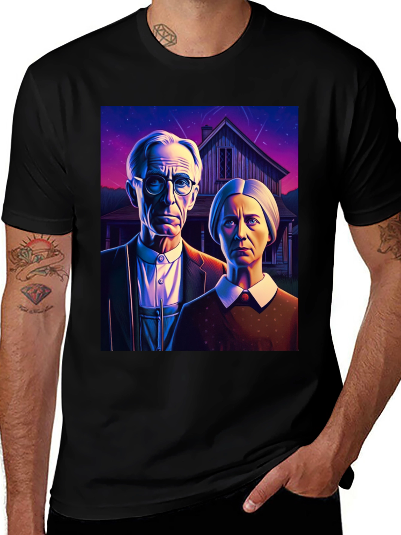 Variant 14 of American Gothic Parody T-Shirt - Unique Art Tee