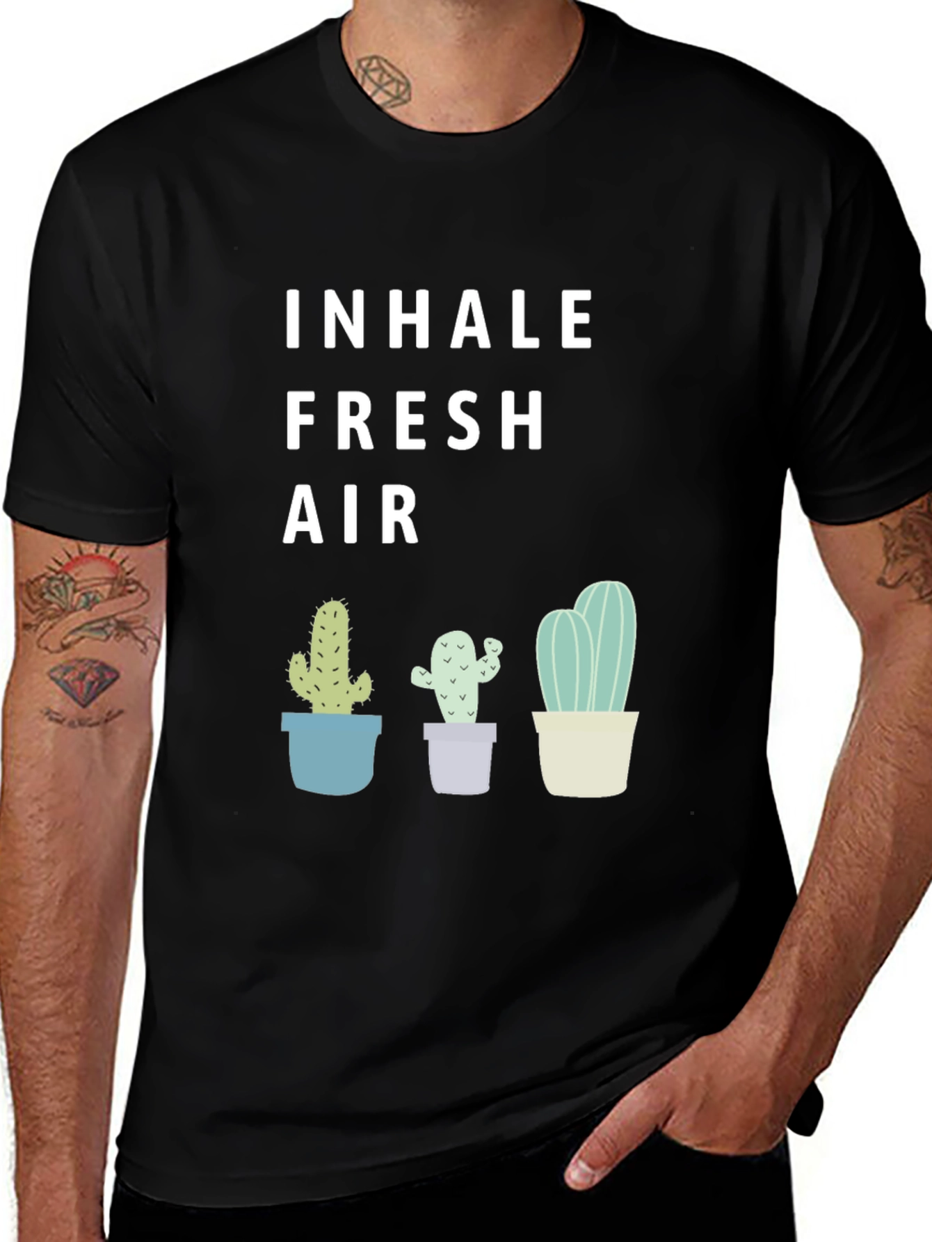 Variant 30 of Inhale Fresh Air Cactus Graphic Tee - Unisex
