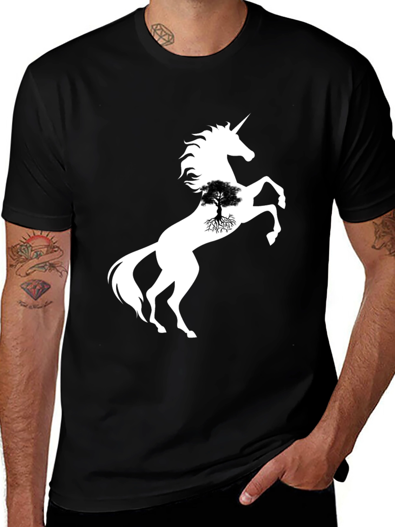 Variant 15 of Unicorn Tree Graphic Tee - Black Cotton Blend