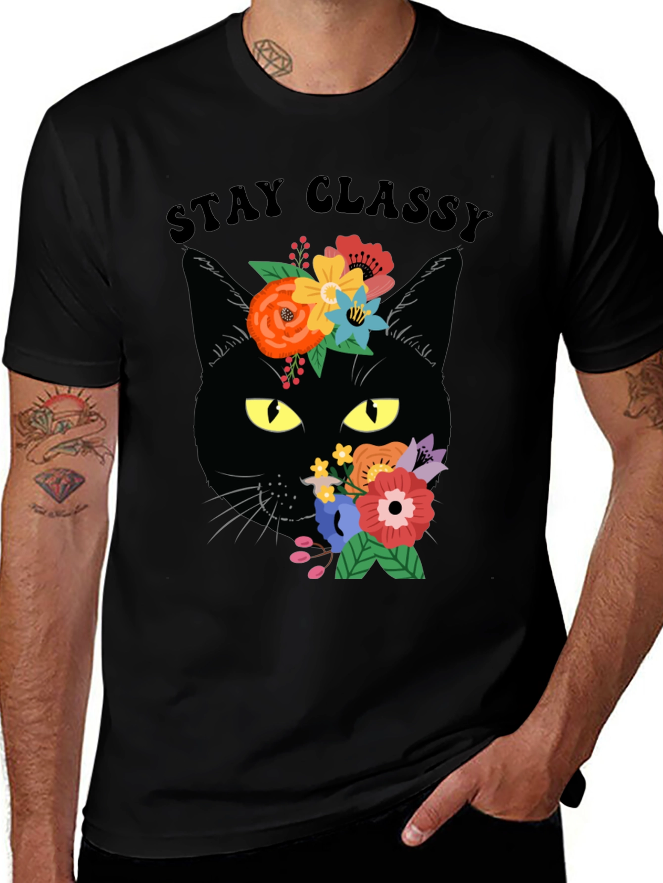 Variant 25 of Stay Classy Black Cat Floral T-Shirt