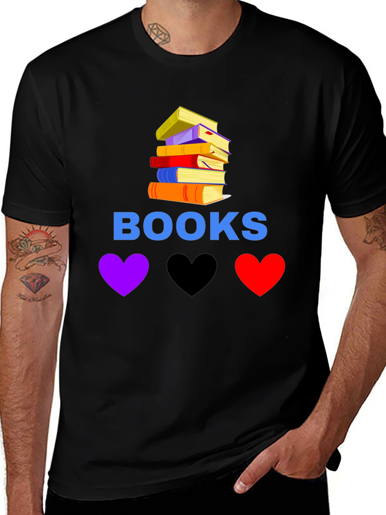 Variant 7 of Book Lover's Graphic Tee - Stacked Books & Hearts