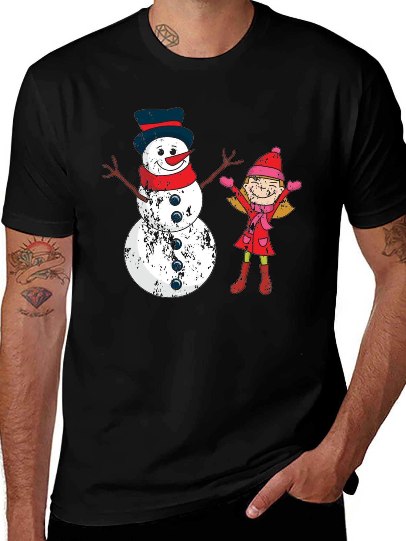 Variant 9 of Festive Snowman and Girl Graphic Tee