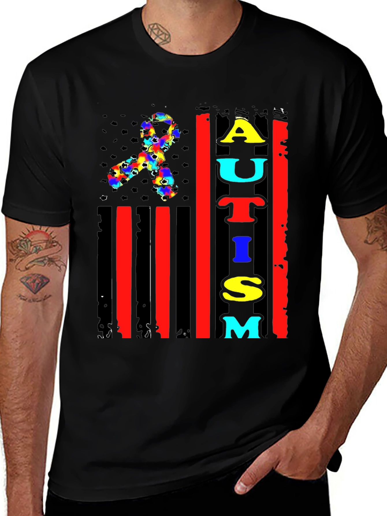 Variant 18 of Autism Awareness Ribbon Flag Graphic Tee