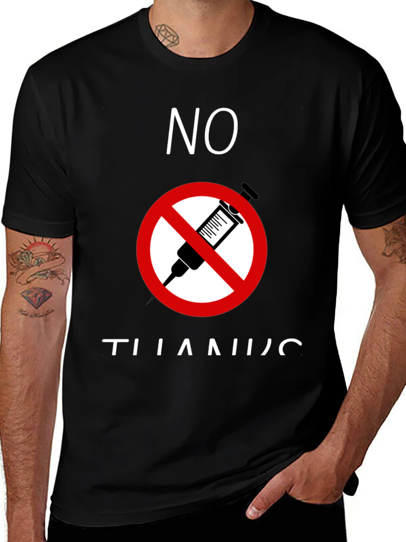 Variant 6 of No Thanks T-Shirt - Anti-Vaccine Protest Tee