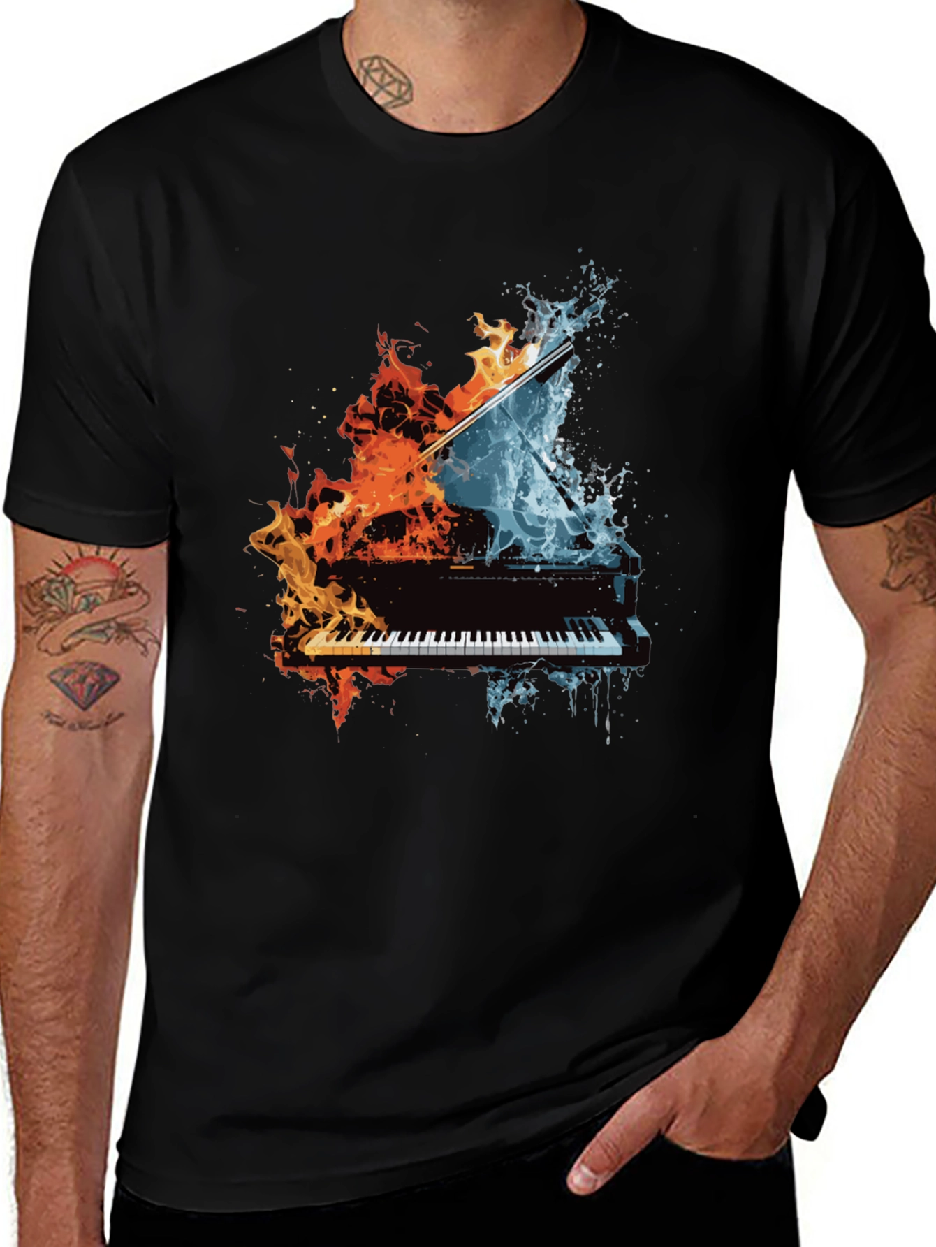 Variant 2 of Fiery Piano T-Shirt - Music Lover Tee