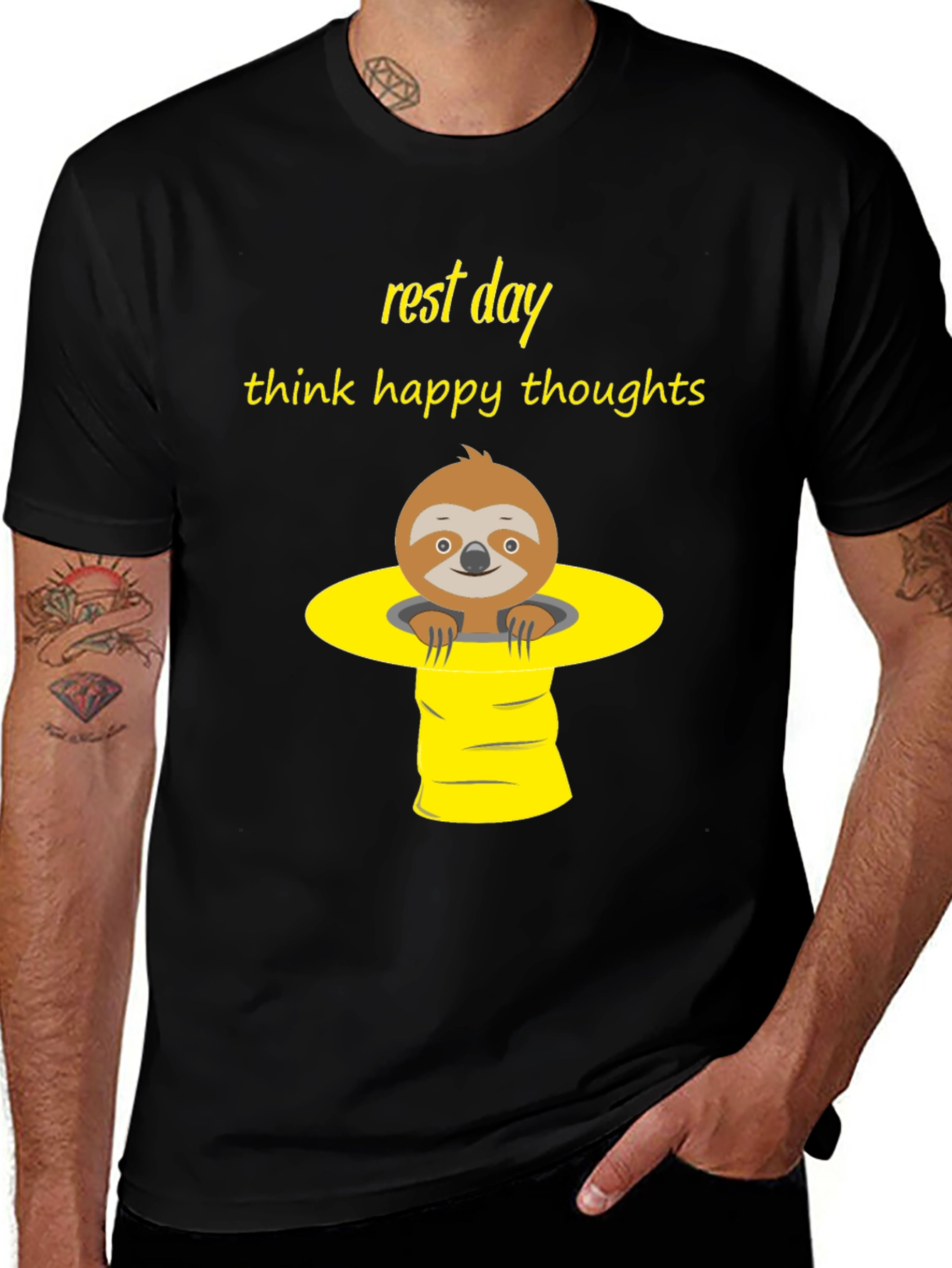 Variant 22 of Rest Day Sloth Graphic Tee - Think Happy Thoughts Shirt