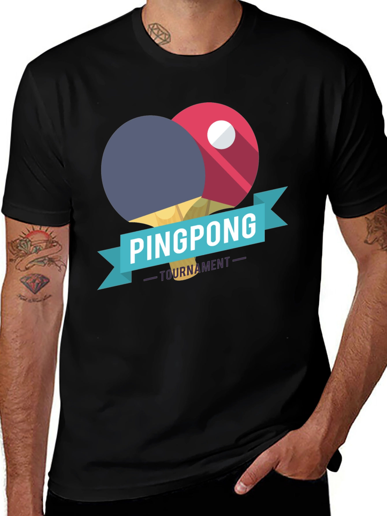 Variant 28 of Ping Pong Tournament Graphic Tee - Black Cotton T-Shirt