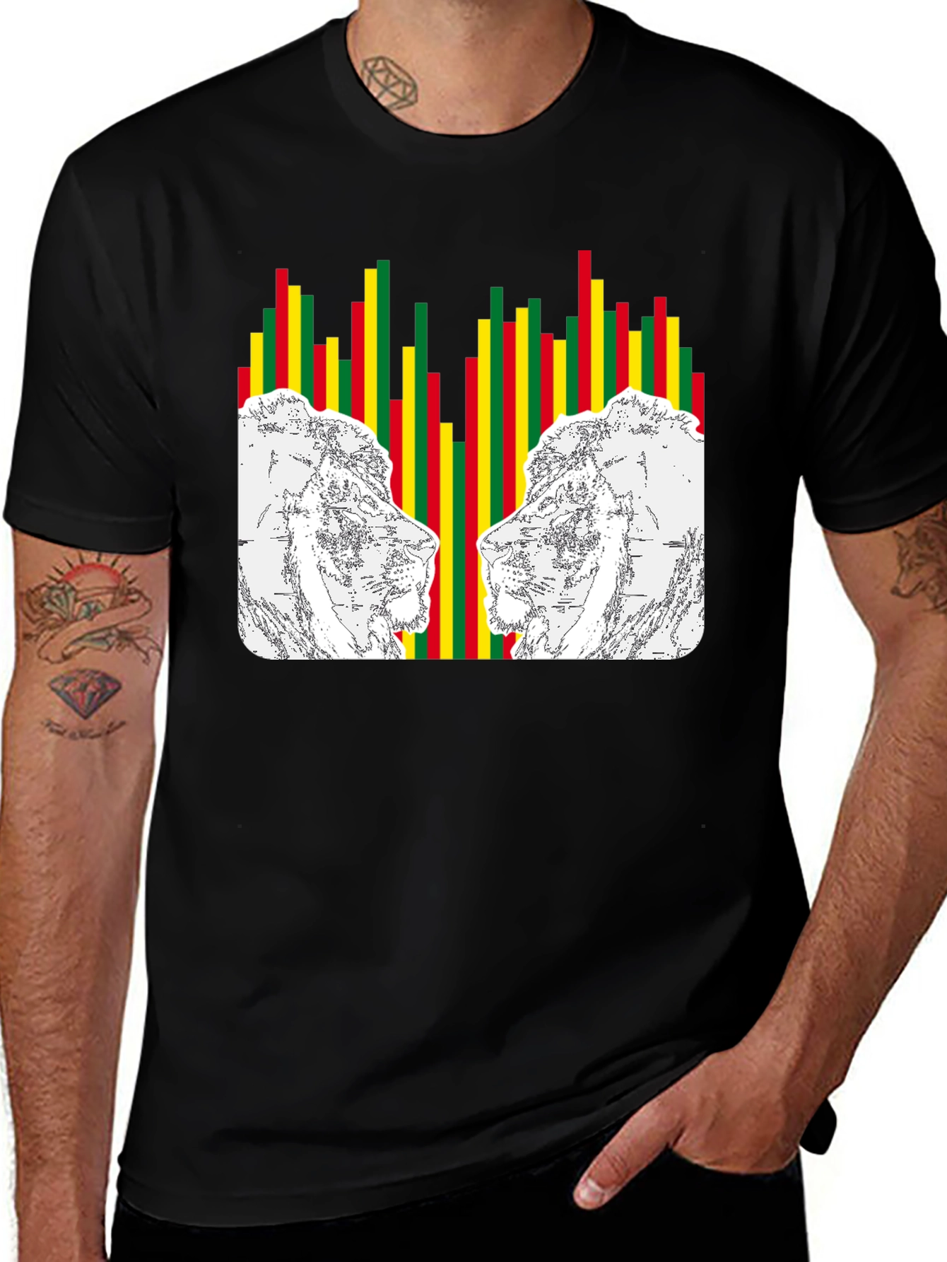 Variant 4 of Rasta Lion Graphic T-Shirt - Black
