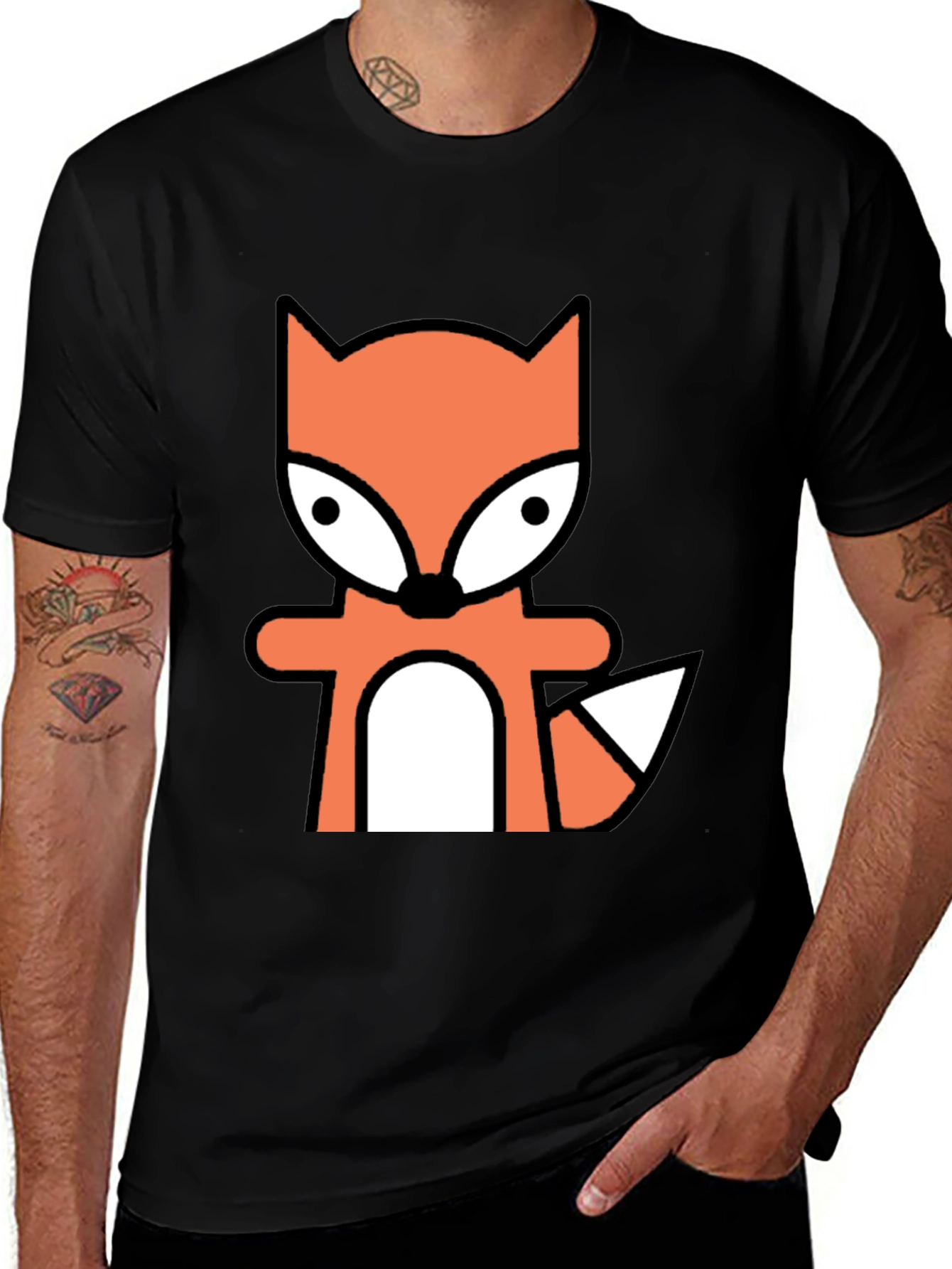 Variant 9 of Cartoon Fox Graphic Tee - Black Cotton Blend