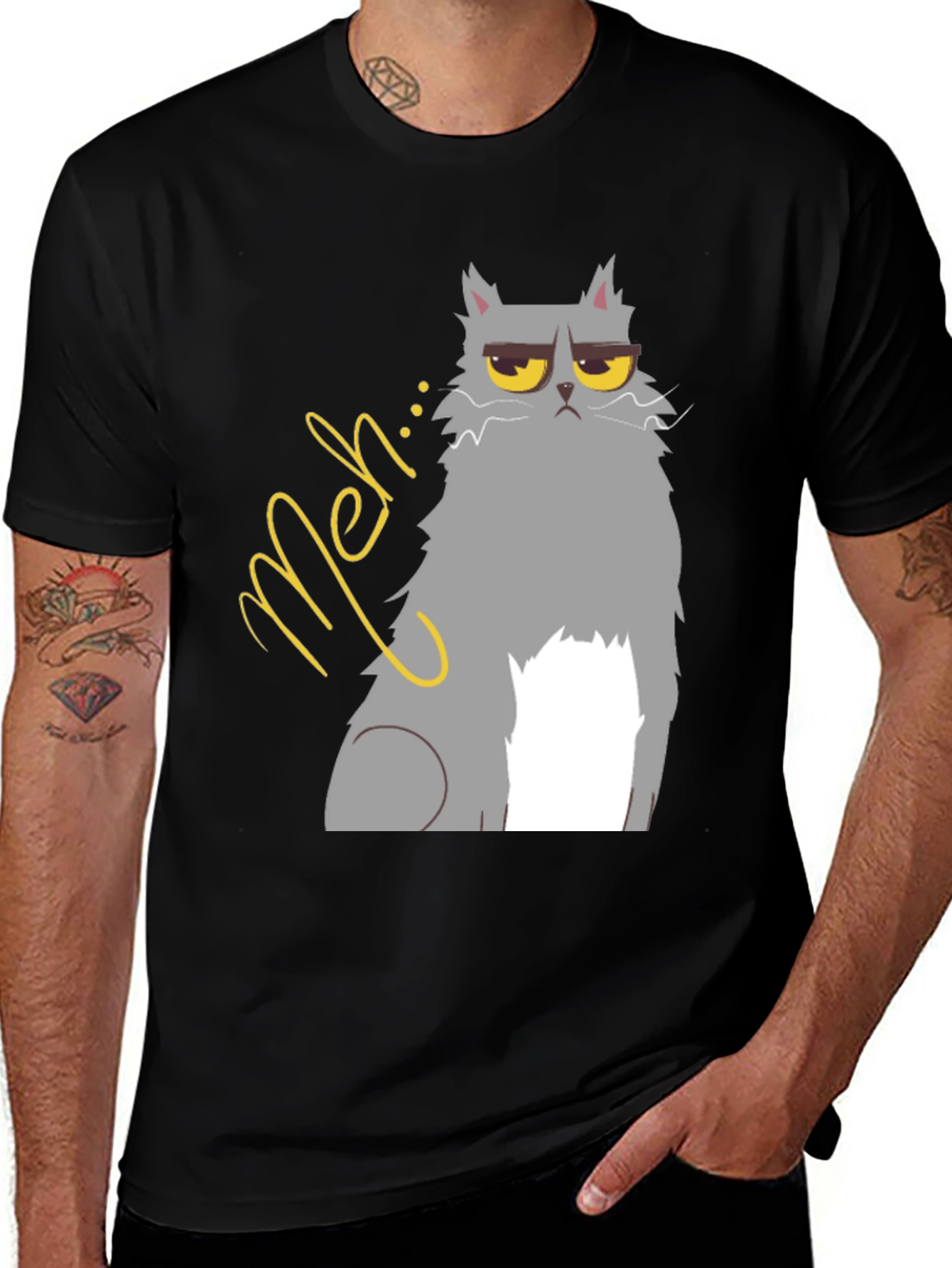Variant 22 of Meh Cat Graphic Tee - Black Cotton T-Shirt