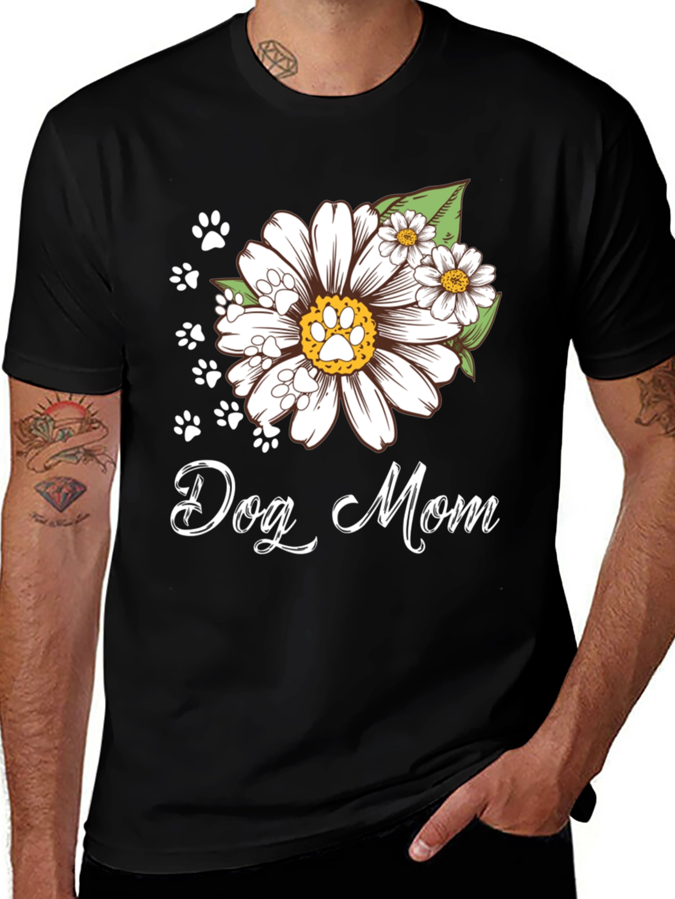 Variant 23 of Dog Mom Flower Paw Print T-Shirt