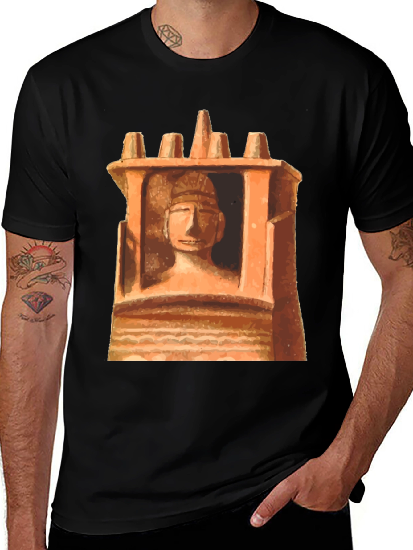 Variant 14 of Unique Graphic Tee - Ancient Statue Design