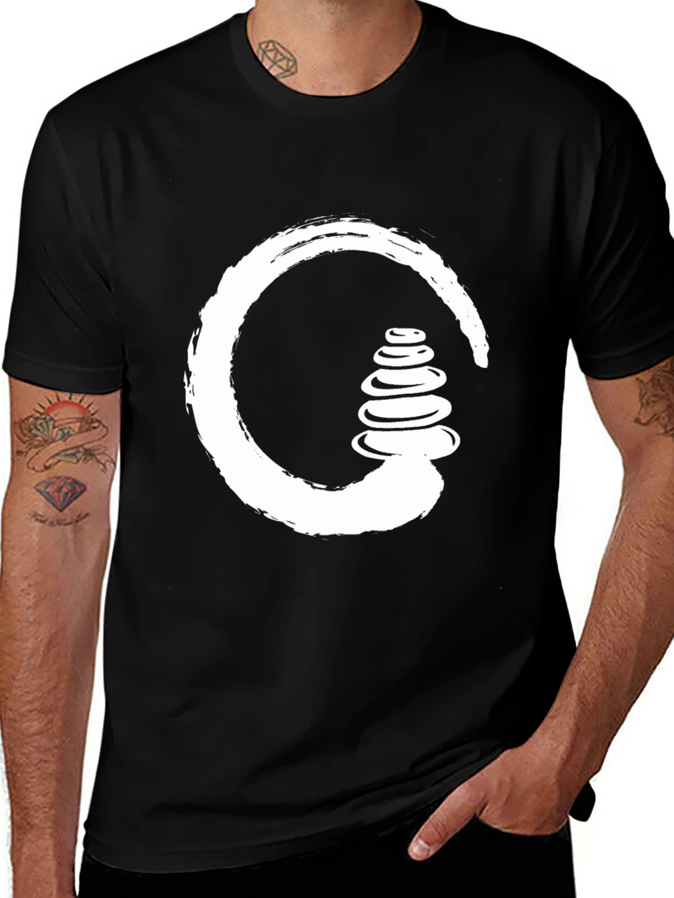Zen Circle & Stones Black T-Shirt