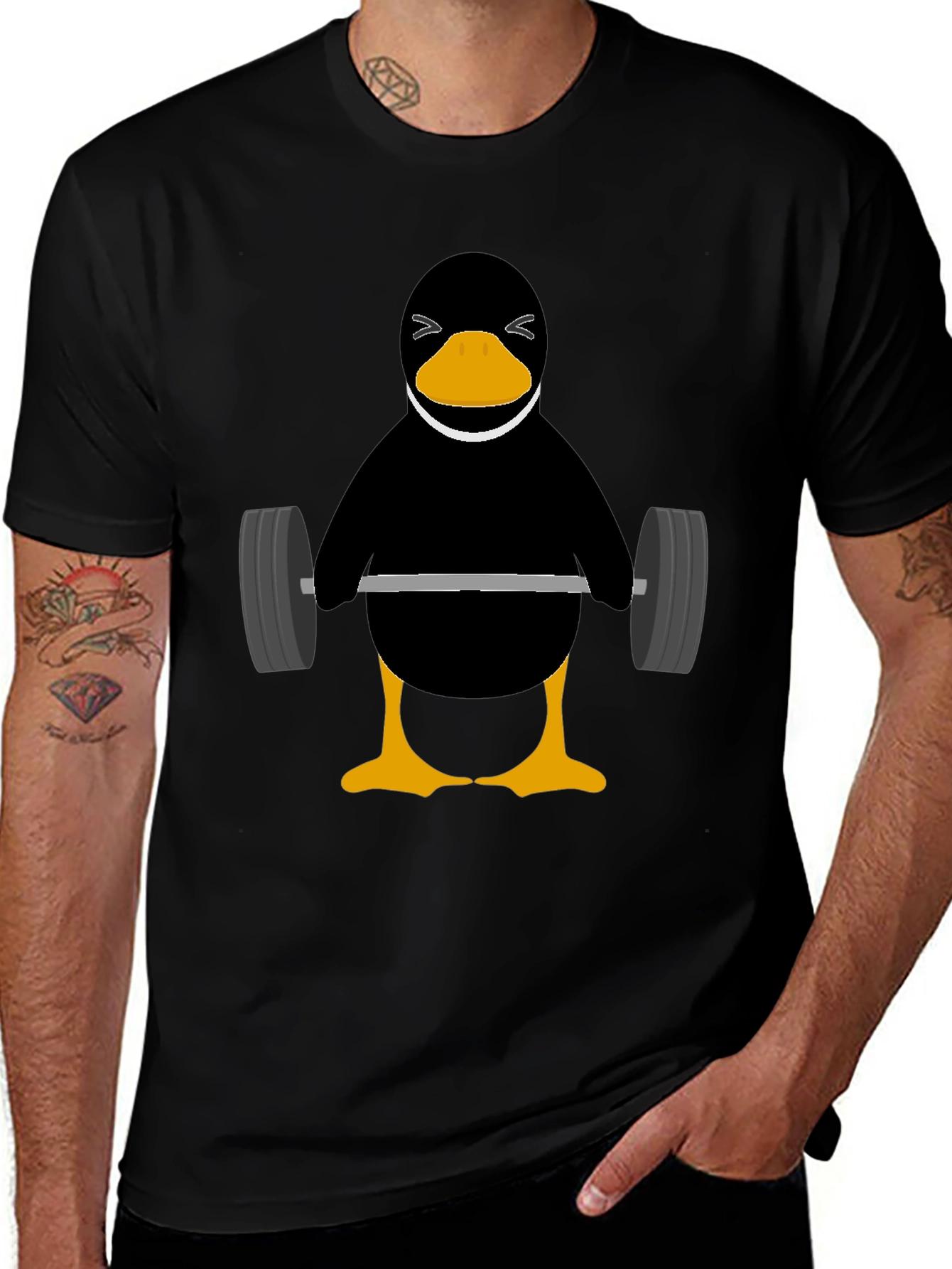 Variant 28 of Penguin Lifting Weights Graphic Tee - Black