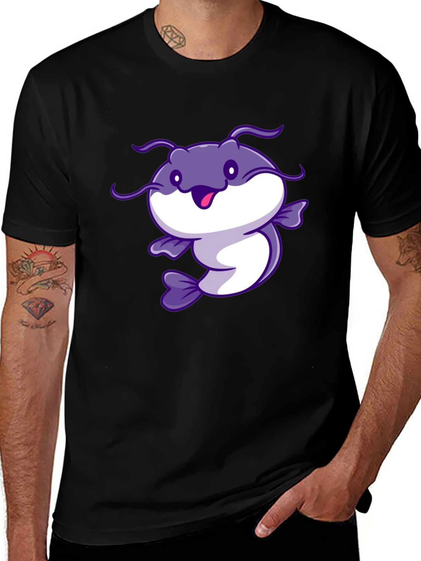 Variant 24 of Cartoon Catfish Black T-Shirt