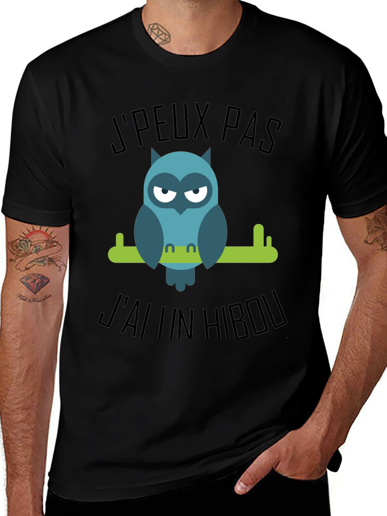 Variant 26 of Owl Graphic T-Shirt - "J'peux pas, j'ai un hibou"