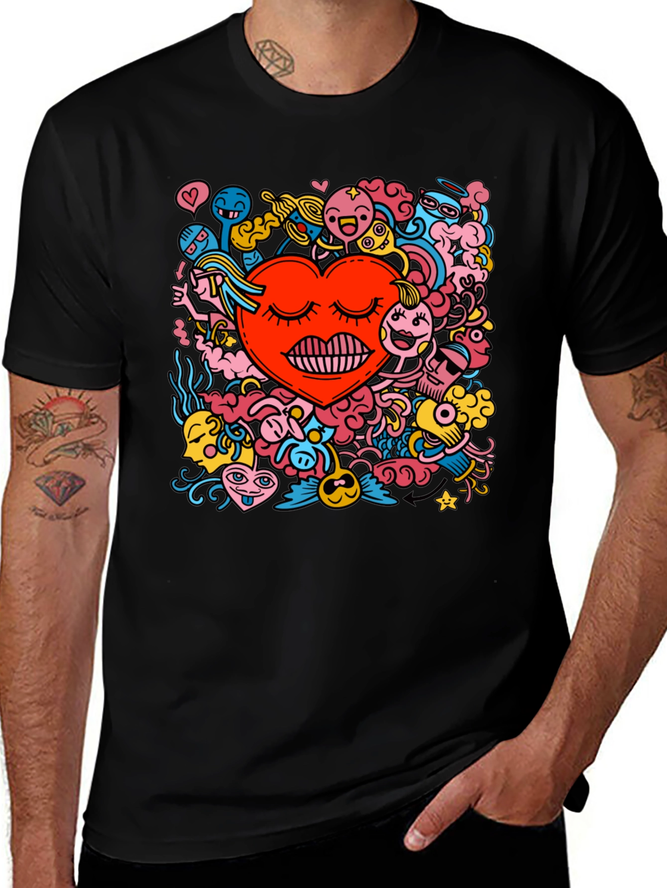 Variant 14 of Heart Doodle Graphic Tee - Black Cotton Casual T-Shirt
