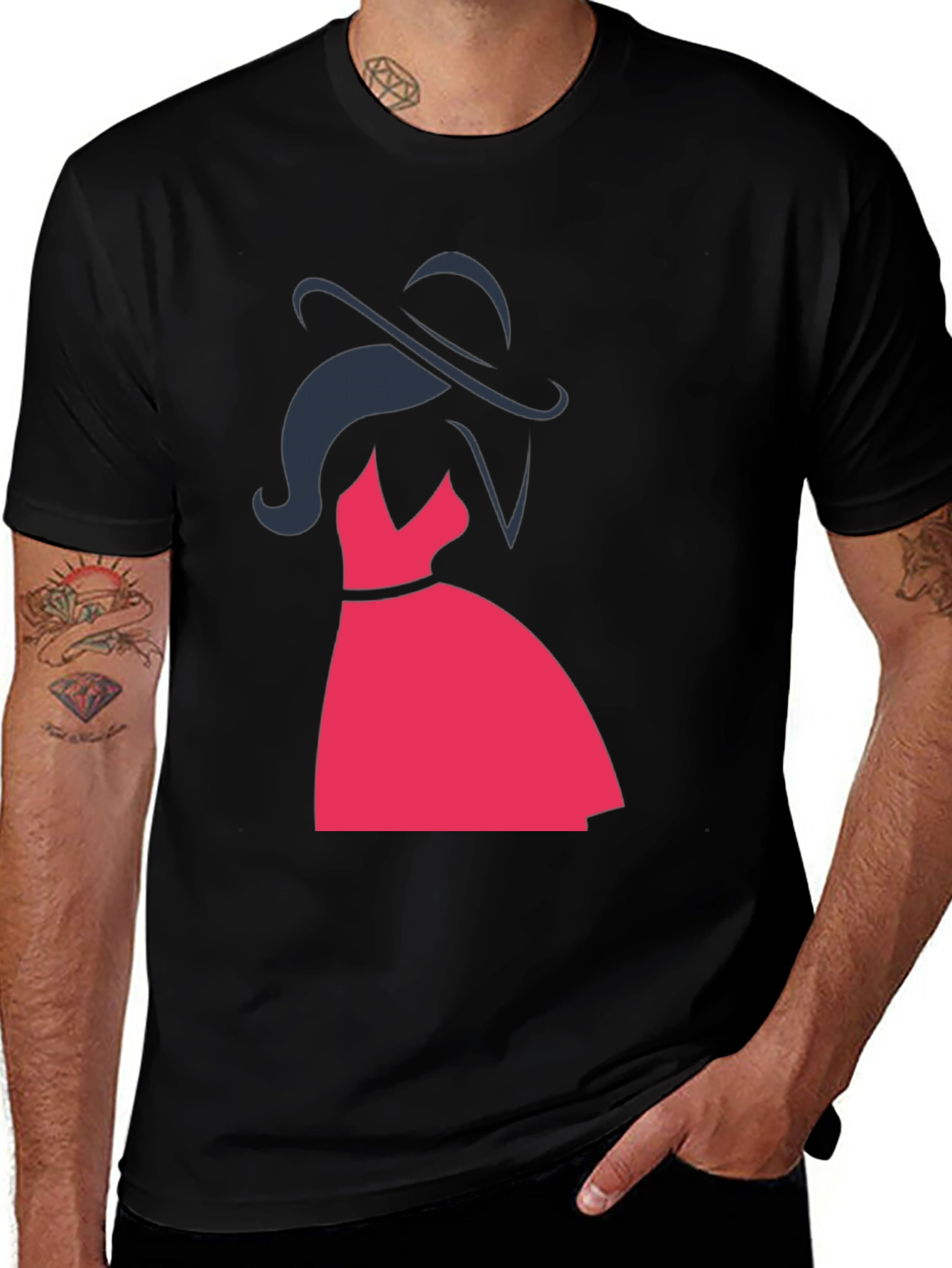 Variant 24 of Silhouette Lady in Red Dress Graphic Tee - Black