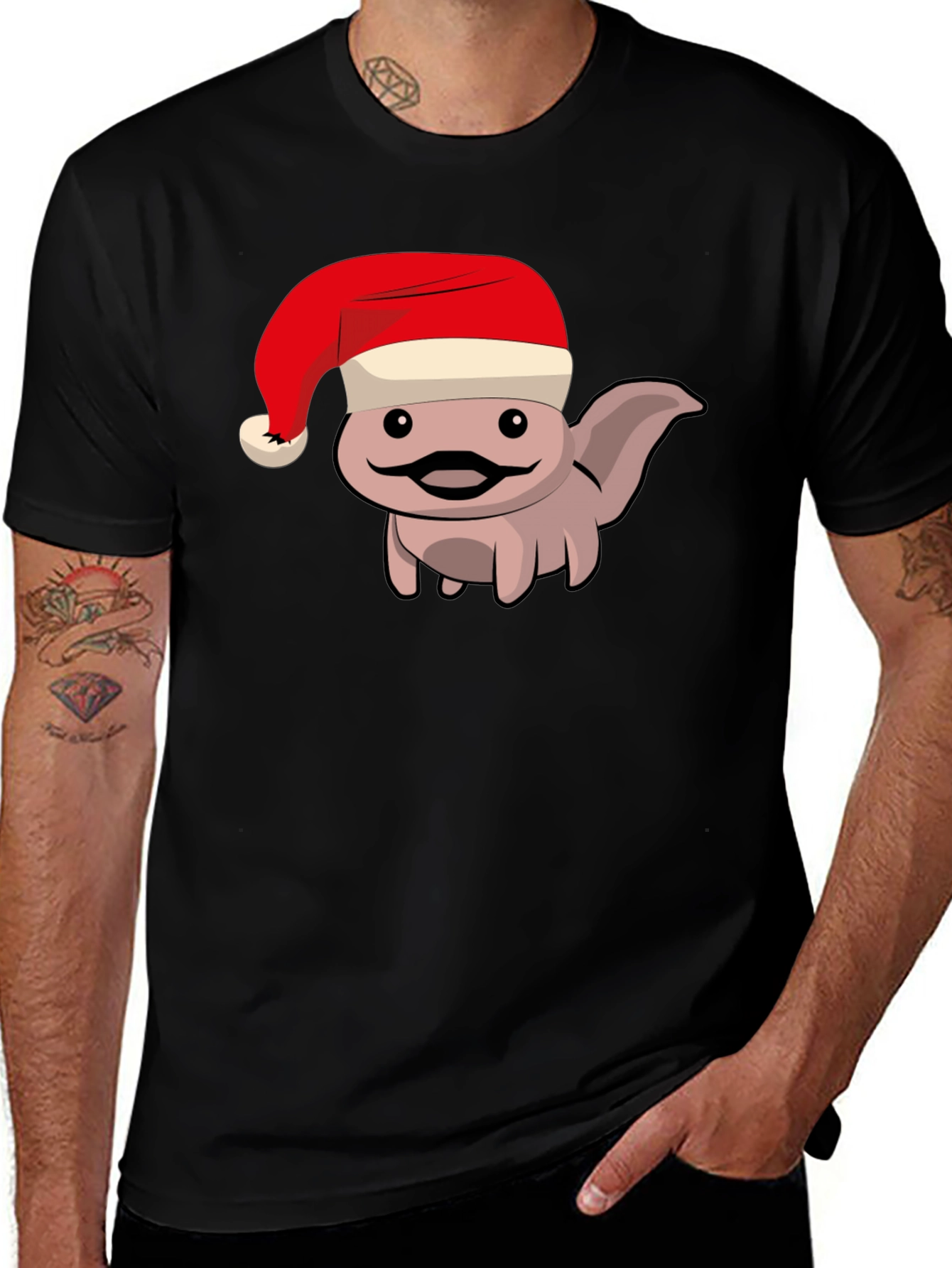 Variant 16 of Axolotl in Santa Hat Black T-Shirt