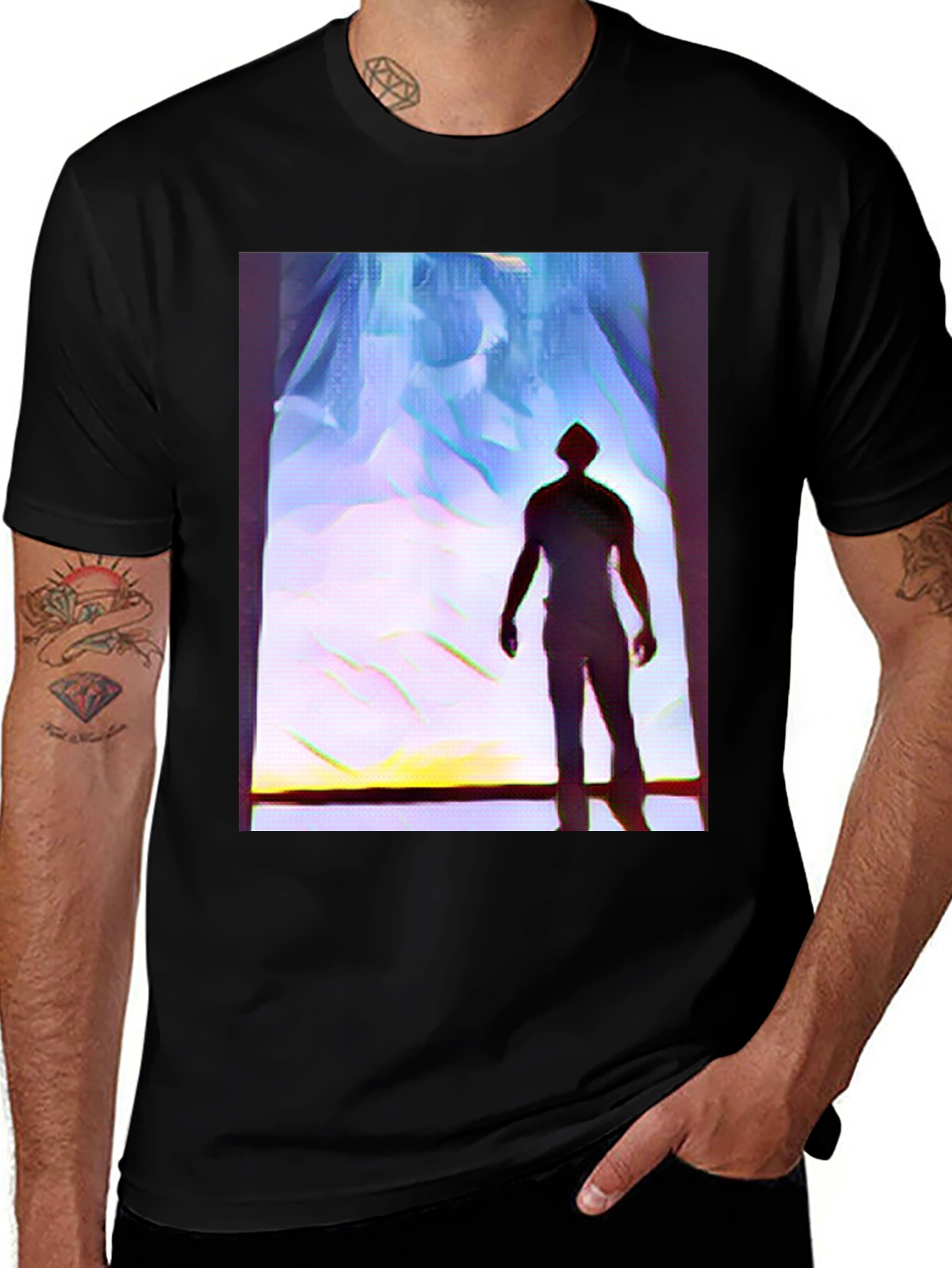 Variant 13 of Silhouette Man Graphic Tee - Black Cotton Blend