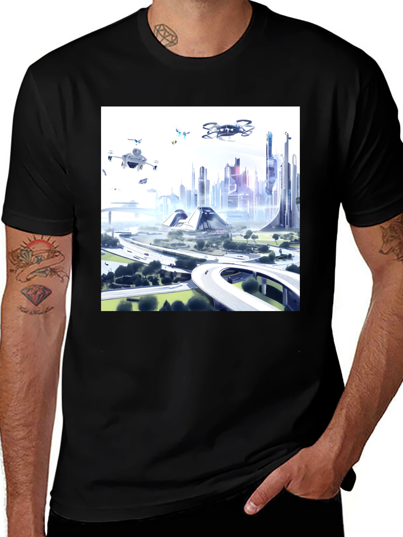 Variant 17 of Futuristic City T-Shirt - Drone Vision