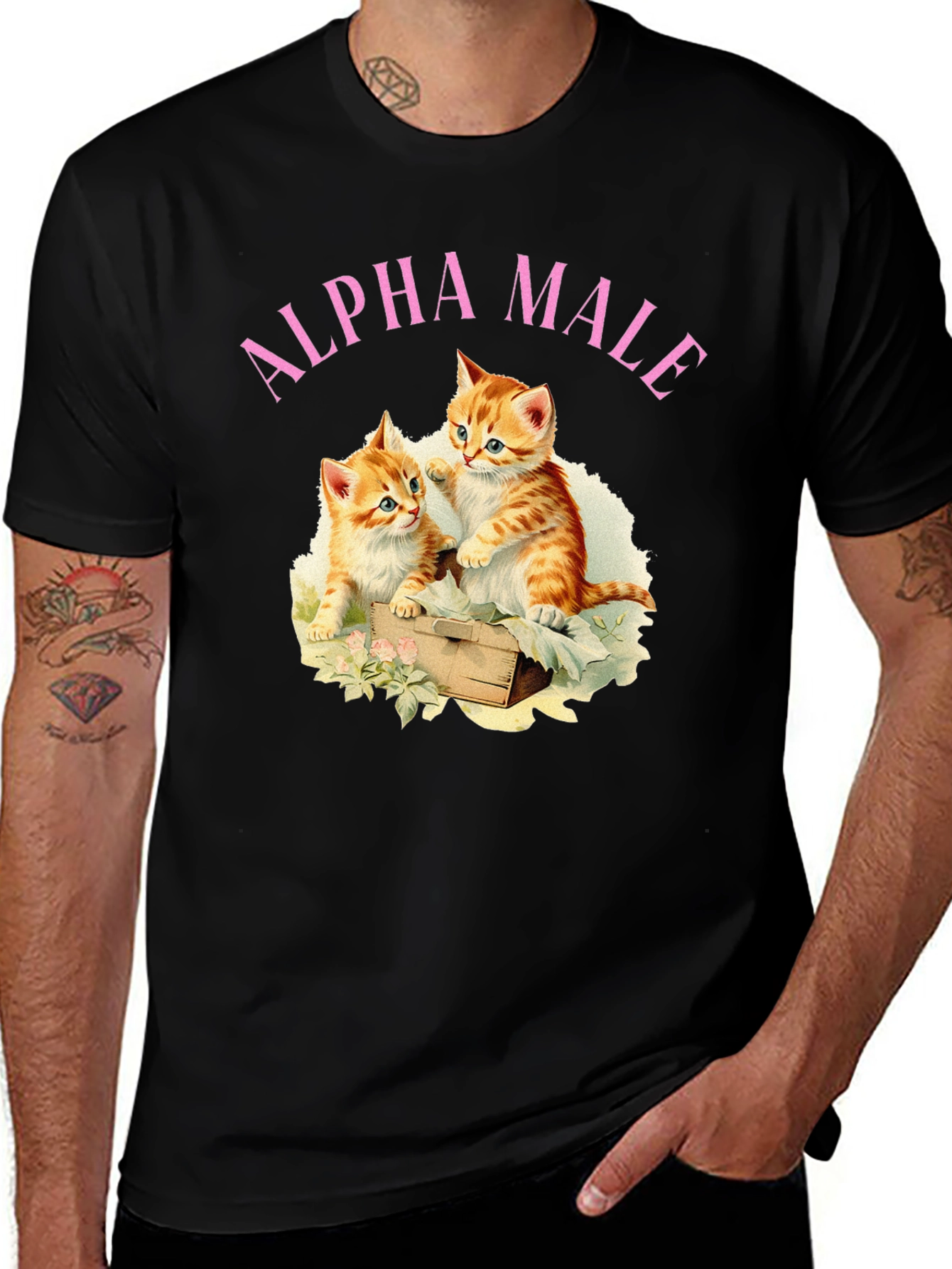Alpha Male Kitten T-Shirt, Black Cotton Tee