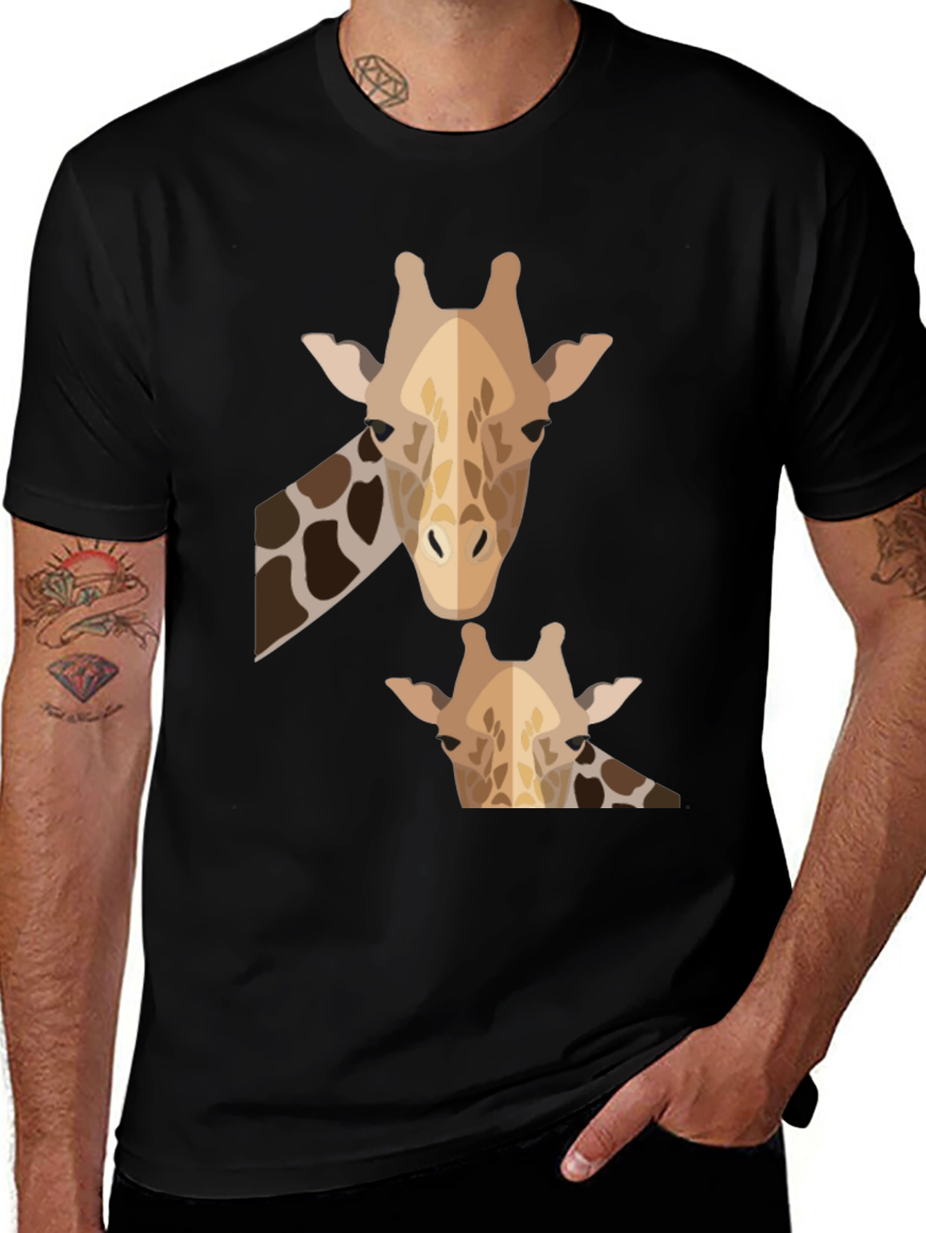 Variant 6 of Giraffe Graphic Tee - Men's Black Crew Neck