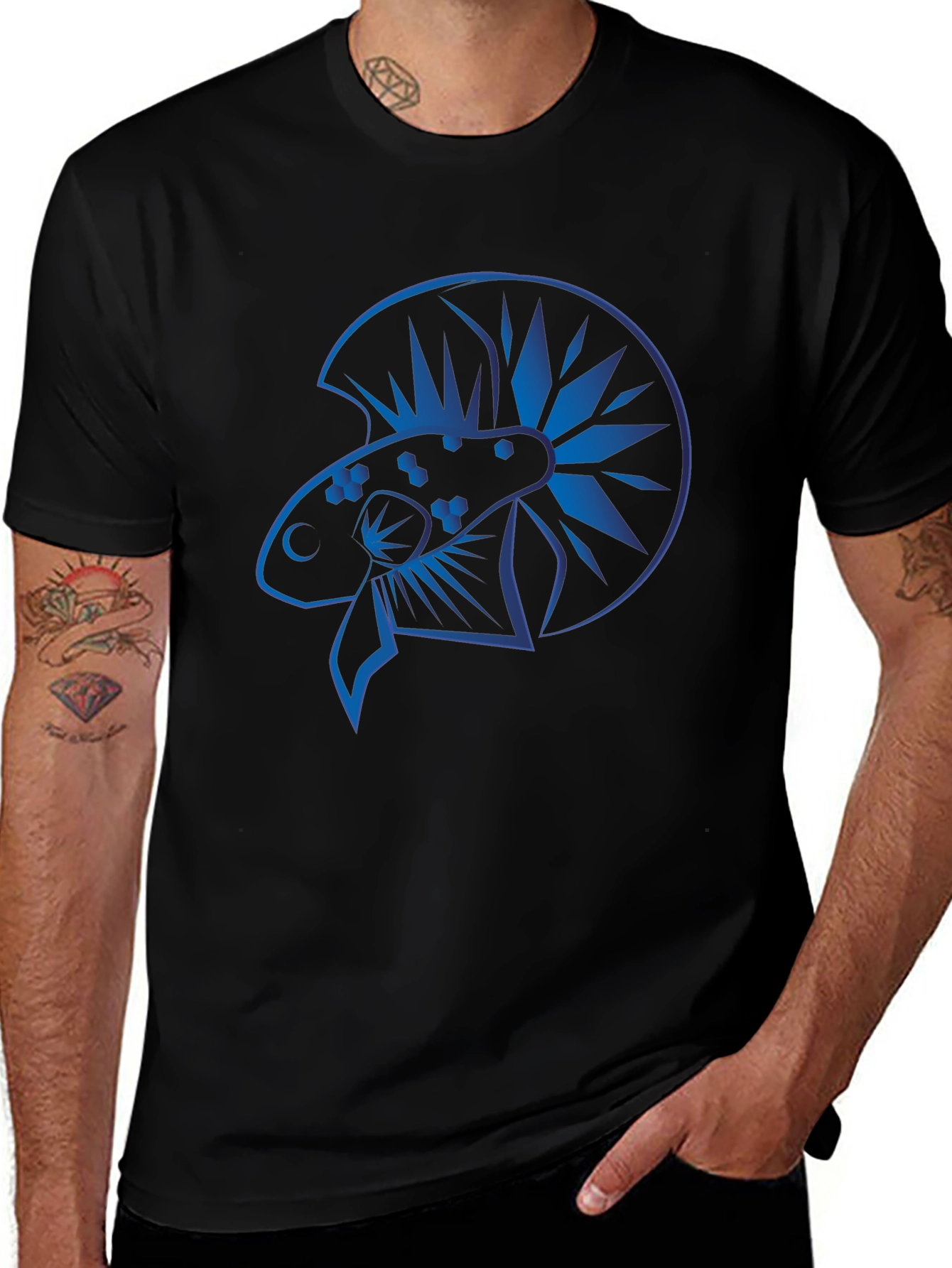 Variant 19 of Blue Betta Fish Graphic Black T-Shirt