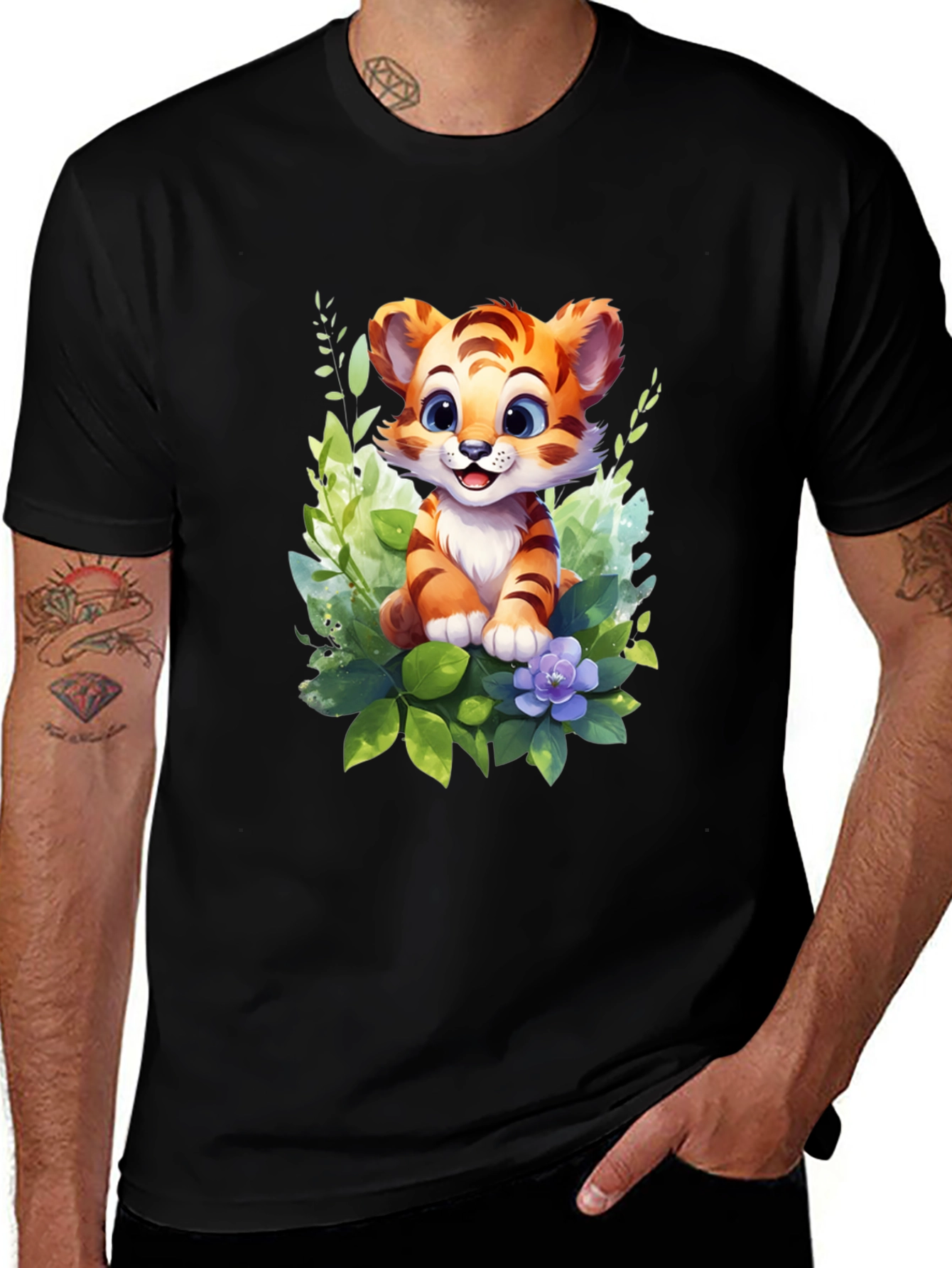 Variant 15 of Cute Tiger Cub Graphic Tee - Soft Black T-Shirt