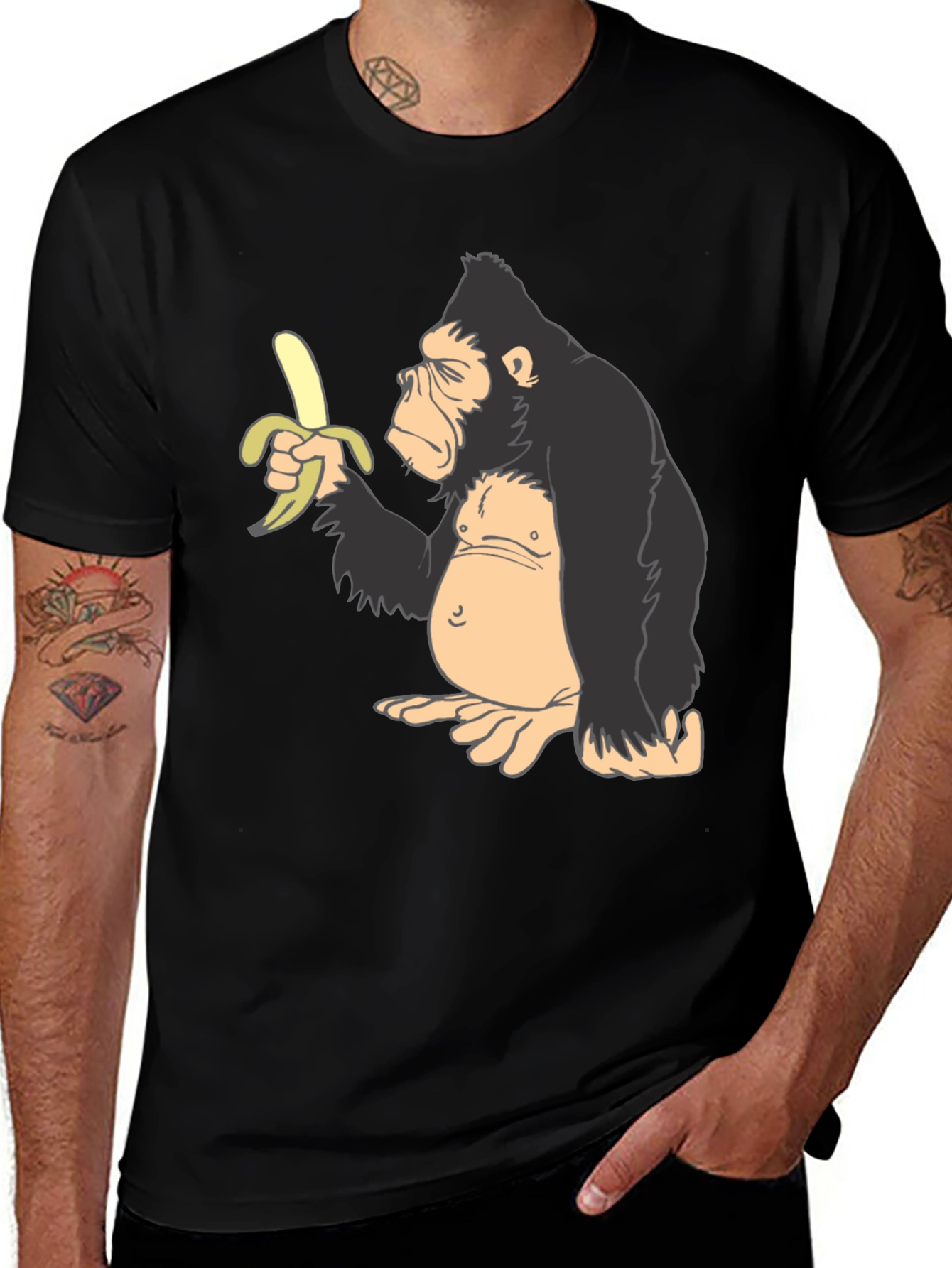 Variant 3 of Gorilla Eating Banana Graphic T-Shirt - Funky Men's Tee